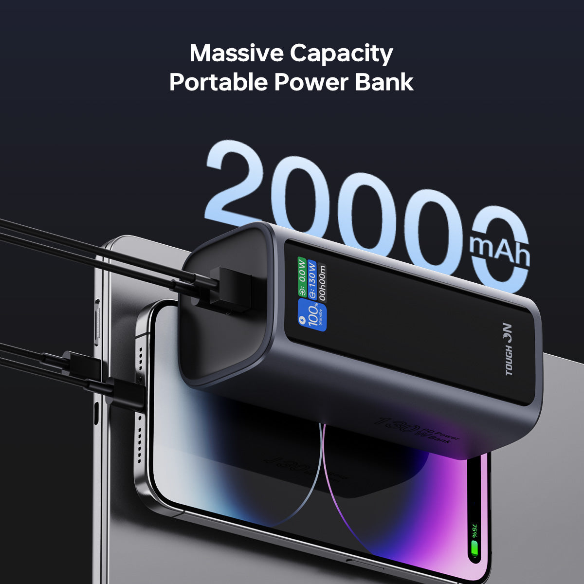 Tough On Laptop Power Bank with USB-C to USB-C 100W Cable