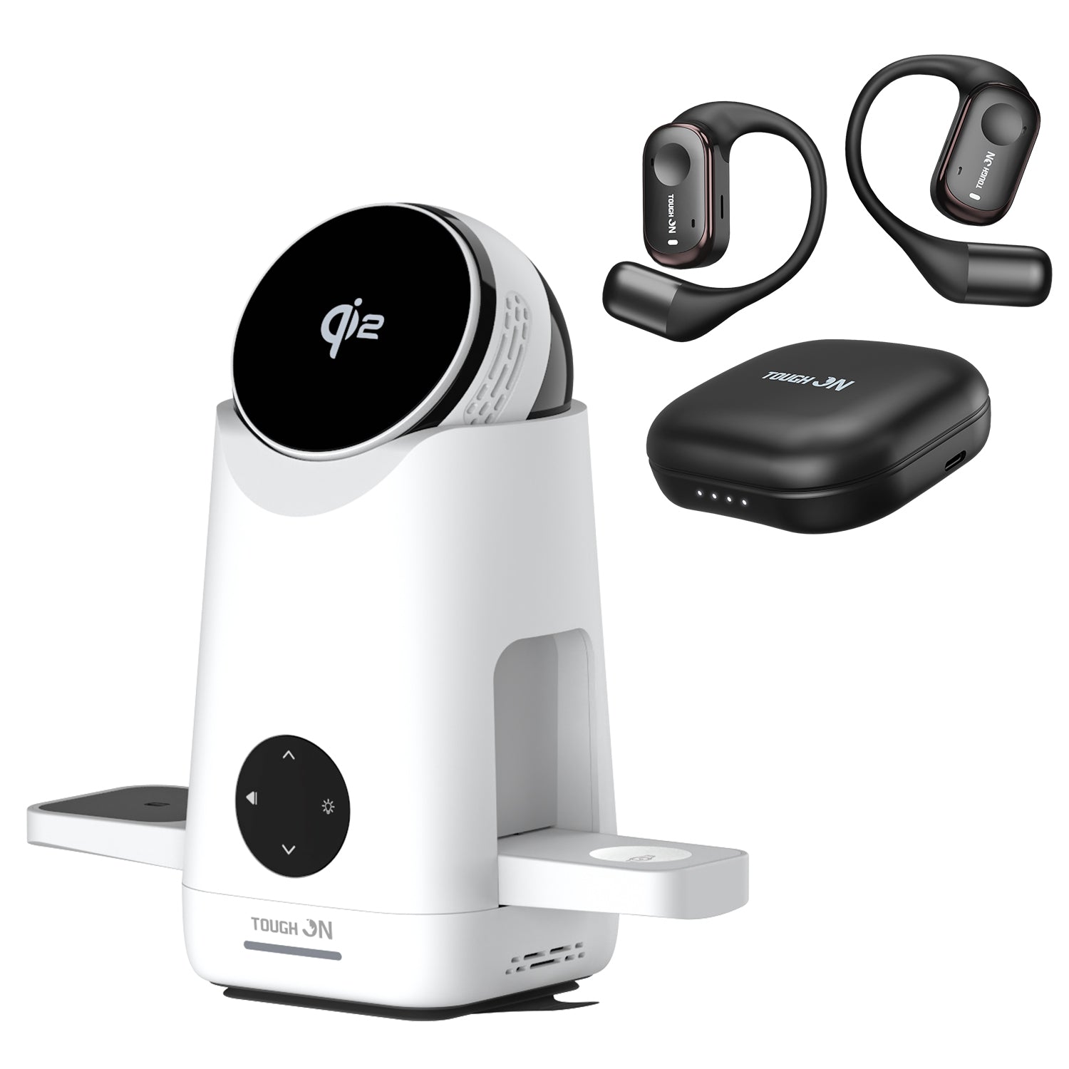 Tough On Wireless Desk Pro Set – MagMax QI2 3 in 1 Wirless Charger and Open-Ear Headphones