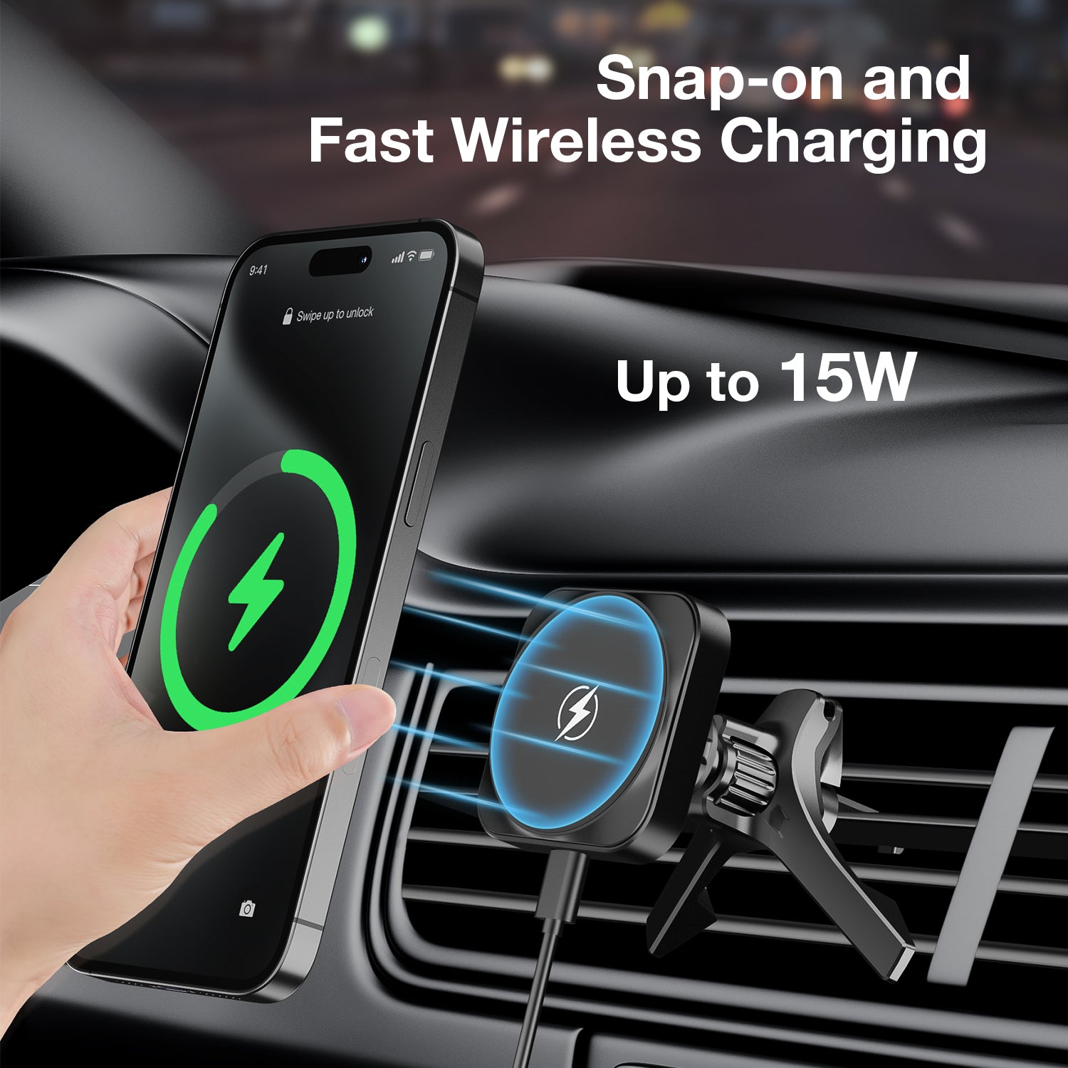 Tough On Magnetic Wireless Car Charger Mount with MagSafe and Car Charger