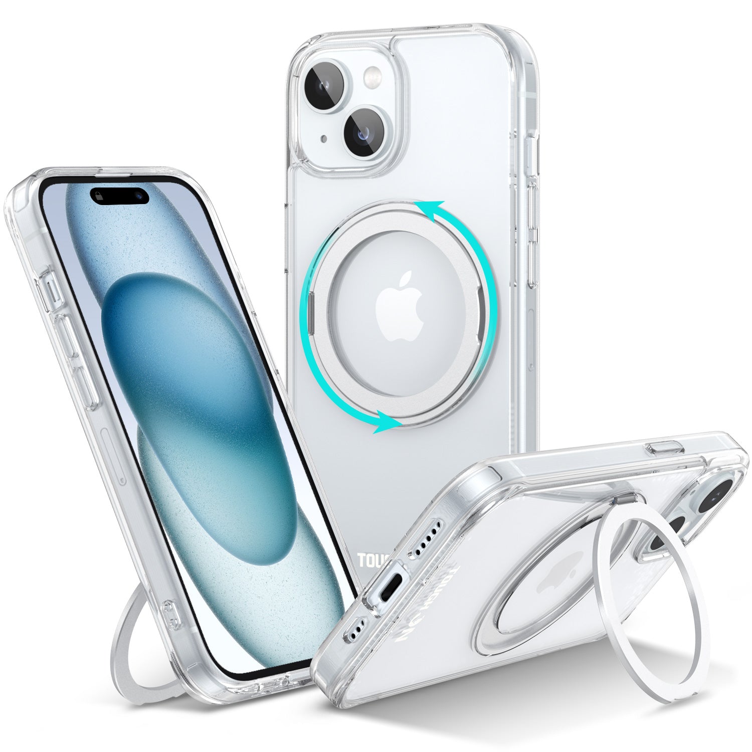 Tough On iPhone 15 Plus Case 360° Rotate Stand With MagSafe Clear