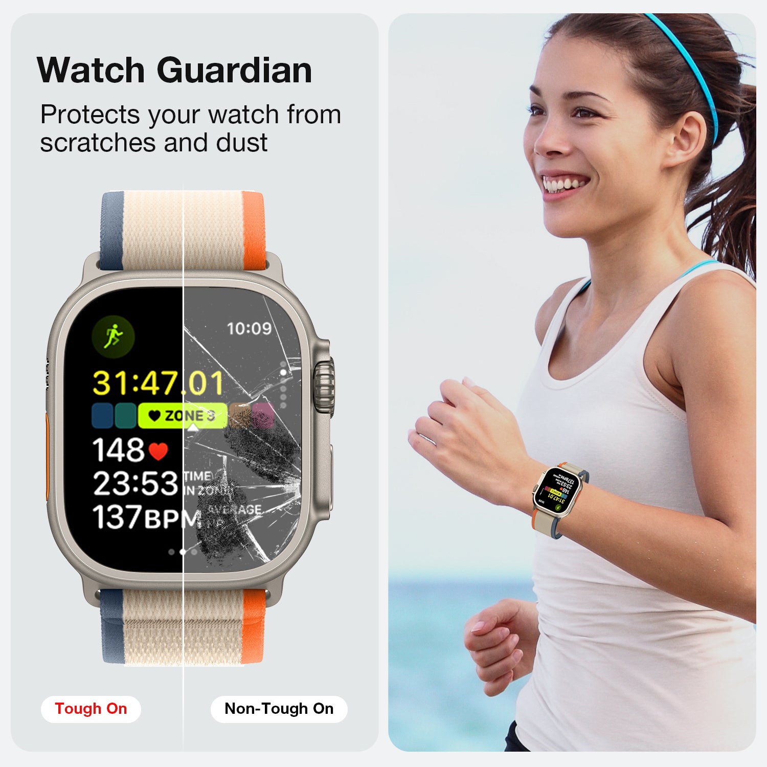Tough On Apple Watch Ultra 2 / Ultra Screen Protector Tempered Glass with Install Frame 2 Pack