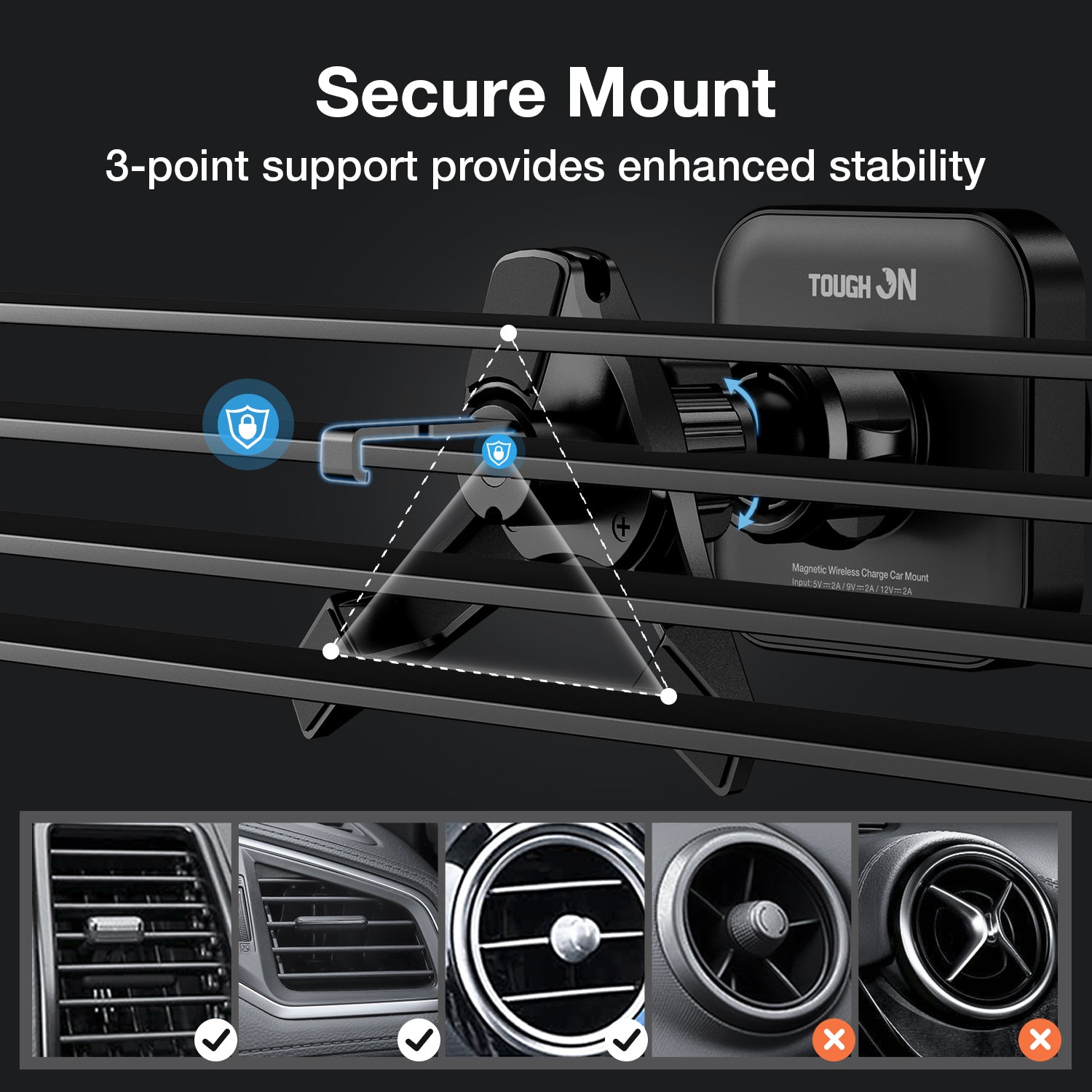 Tough On Magnetic Wireless Car Charger Mount with MagSafe and Car Charger