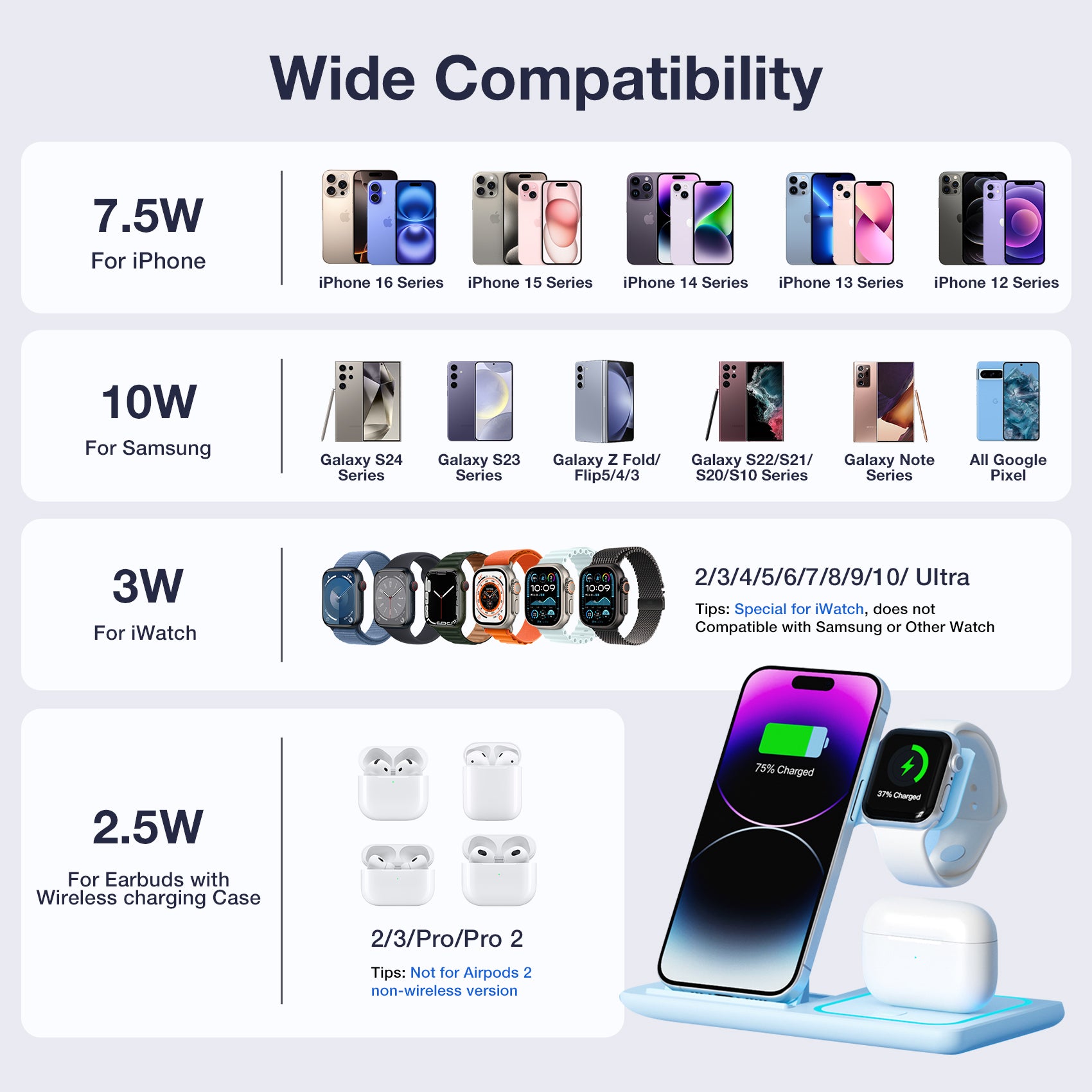 Disney 15W Wireless Charger 3 in 1 Foldable Wireless Charging