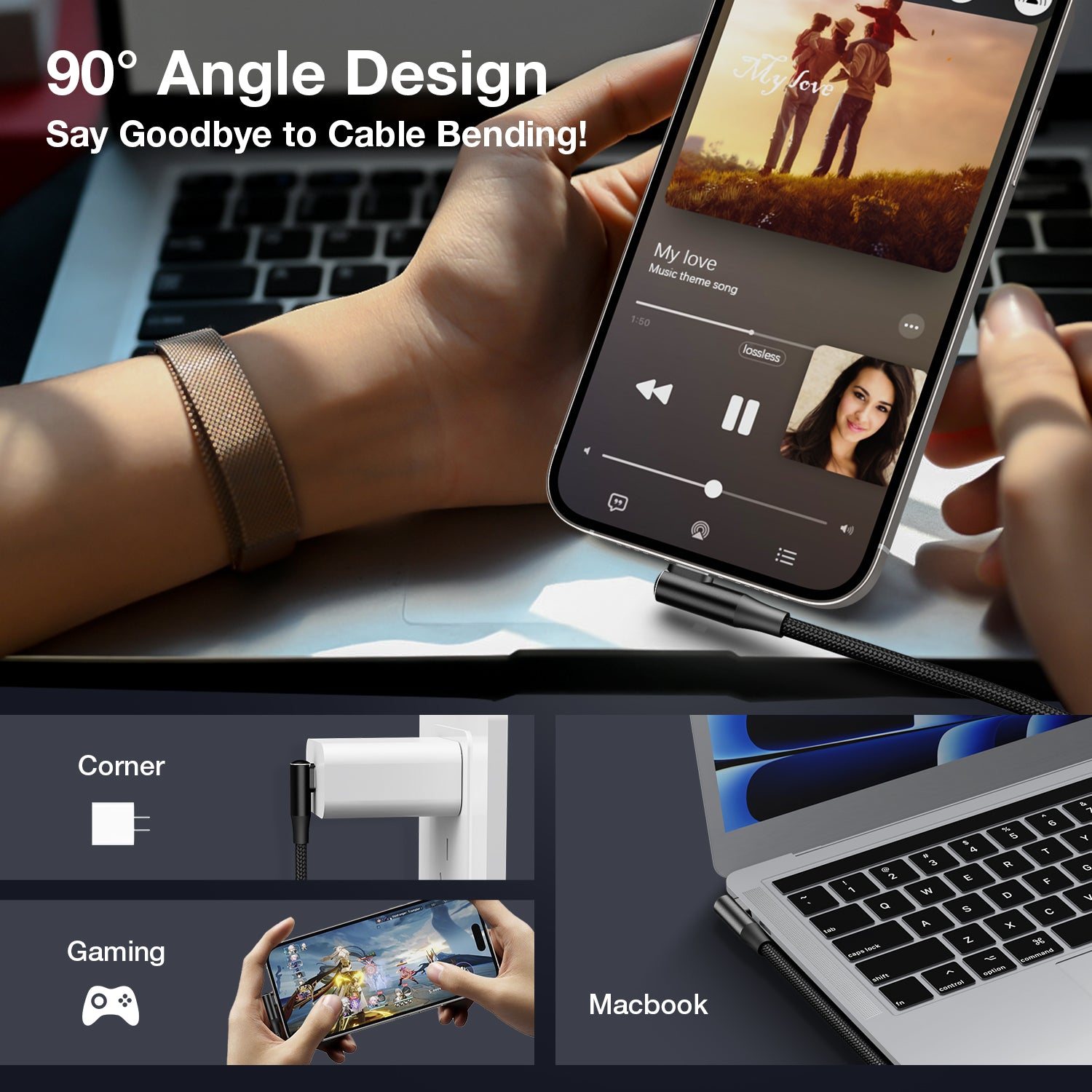 Tough On USB C to USB C Charger Cable 100W Right Angle Type C Fast Charging Cable