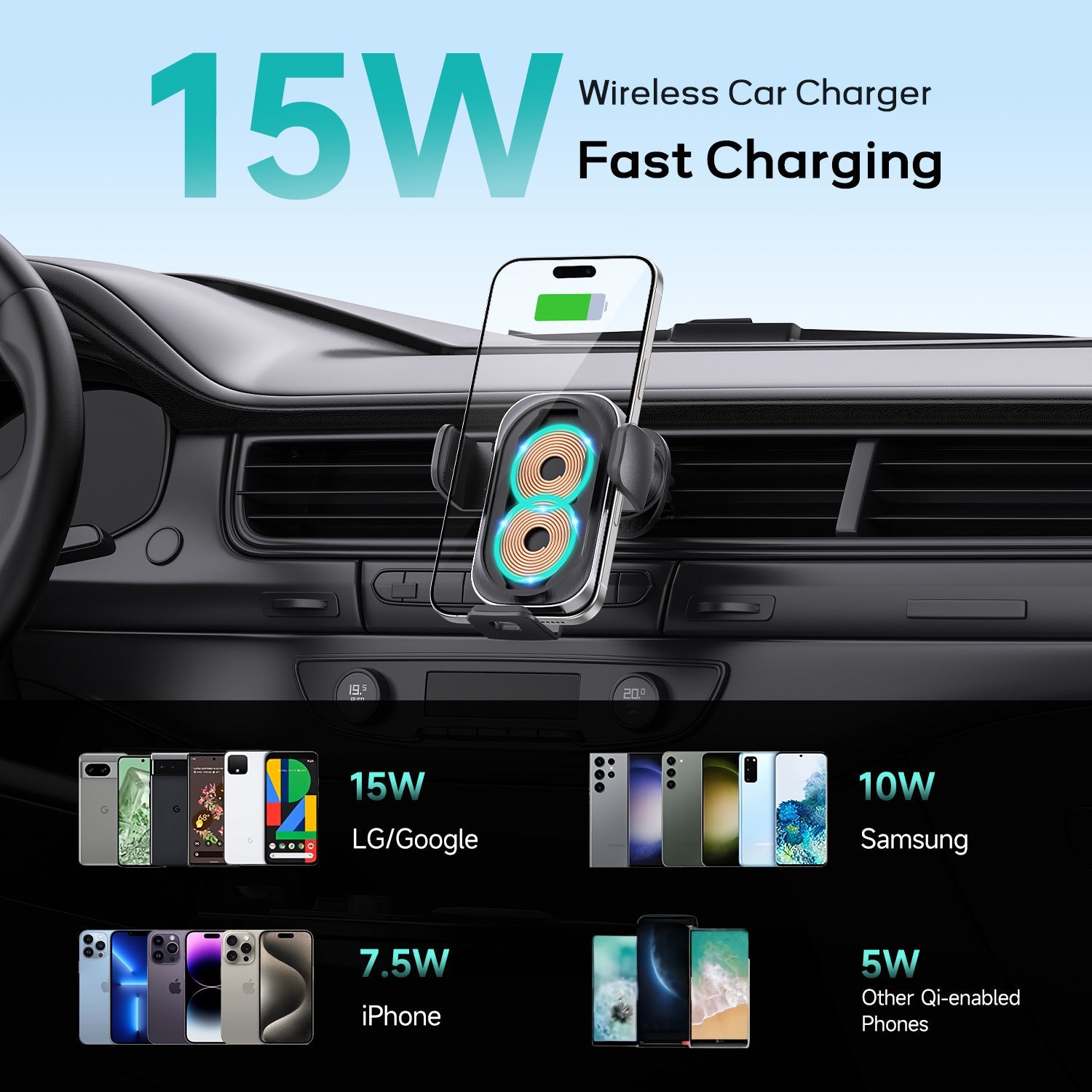 Tough On Wireless Car Charger Auto Clamping Car Phone Holder