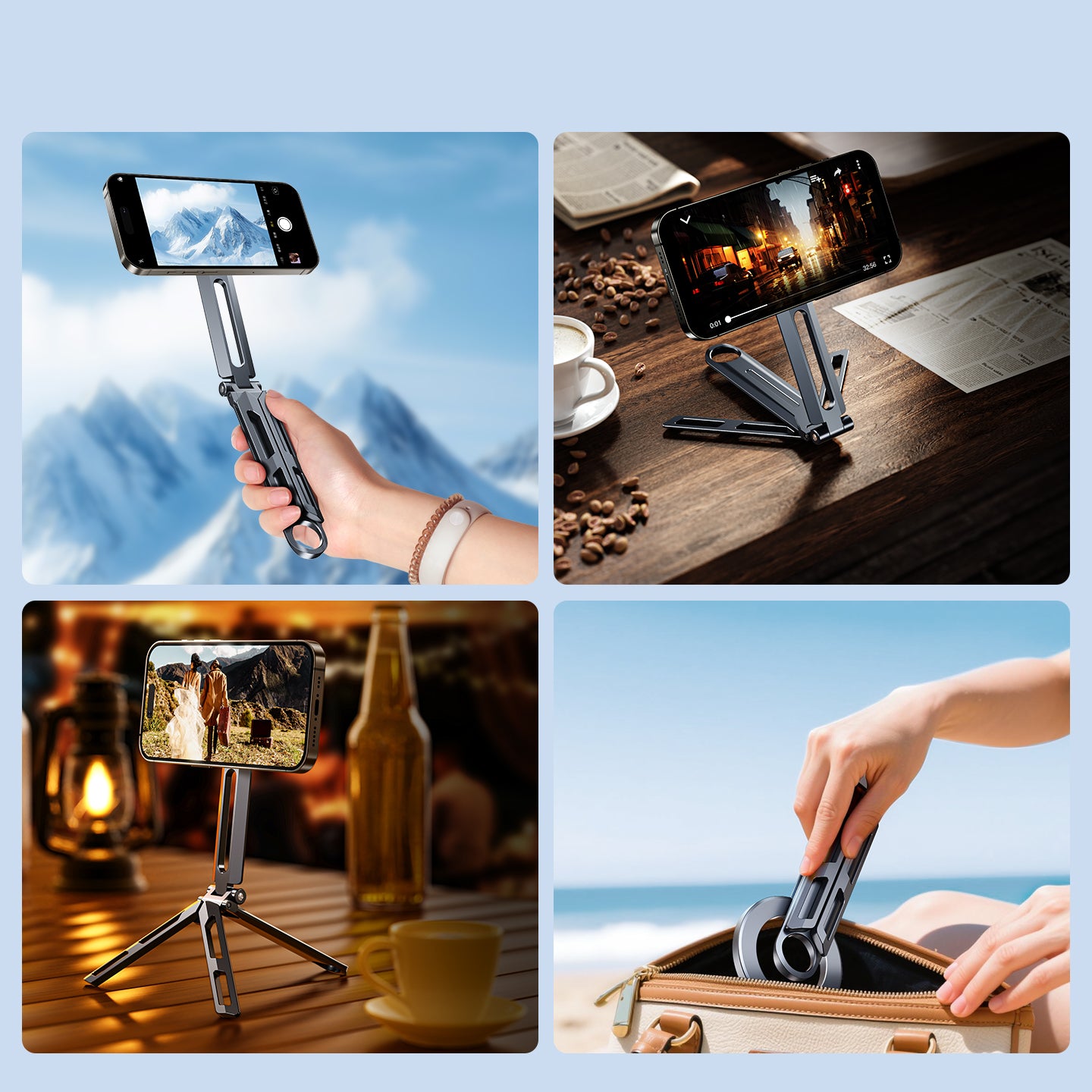 Magnetic Tripod Phone Holder Stand Grey