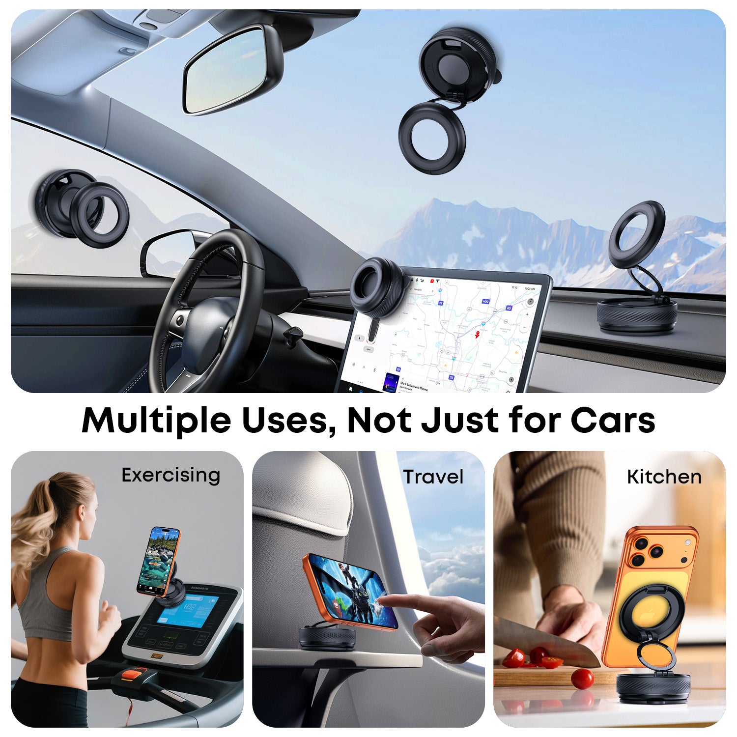 360° Adjustable Car Mount Magnetic Phone Holder with Vacuum Suction Black