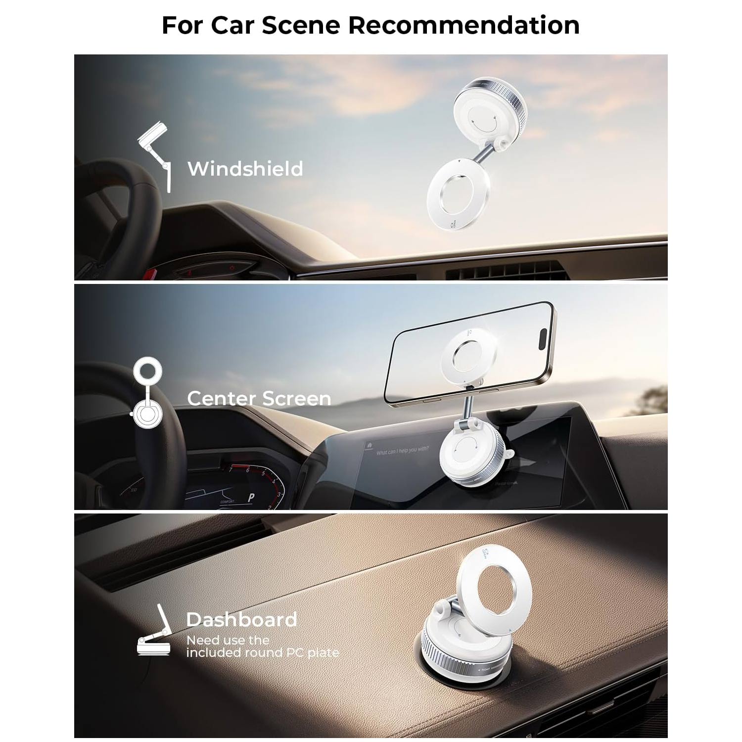360° Car Mount Magnetic Phone Holder with Vacuum Suction