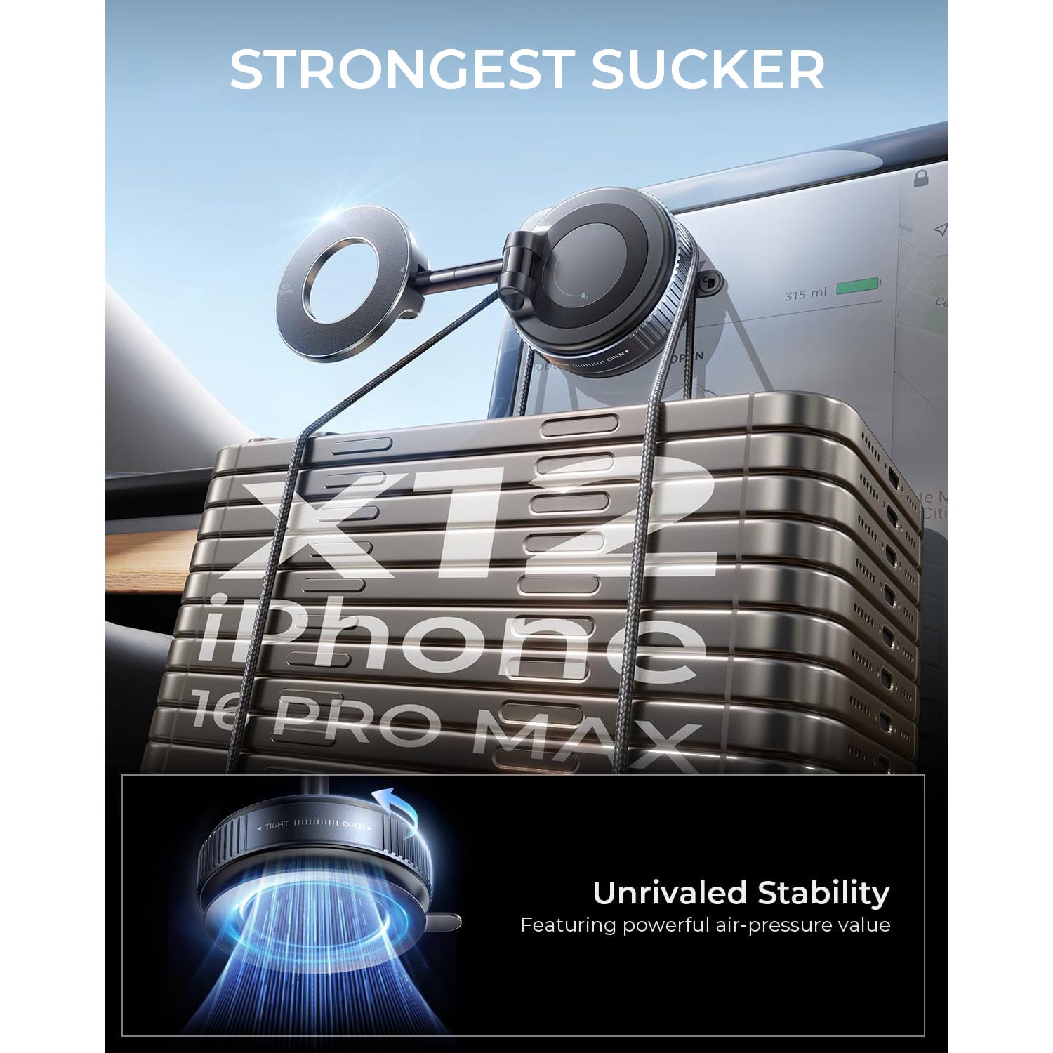 360° Car Mount Magnetic Phone Holder with Vacuum Suction