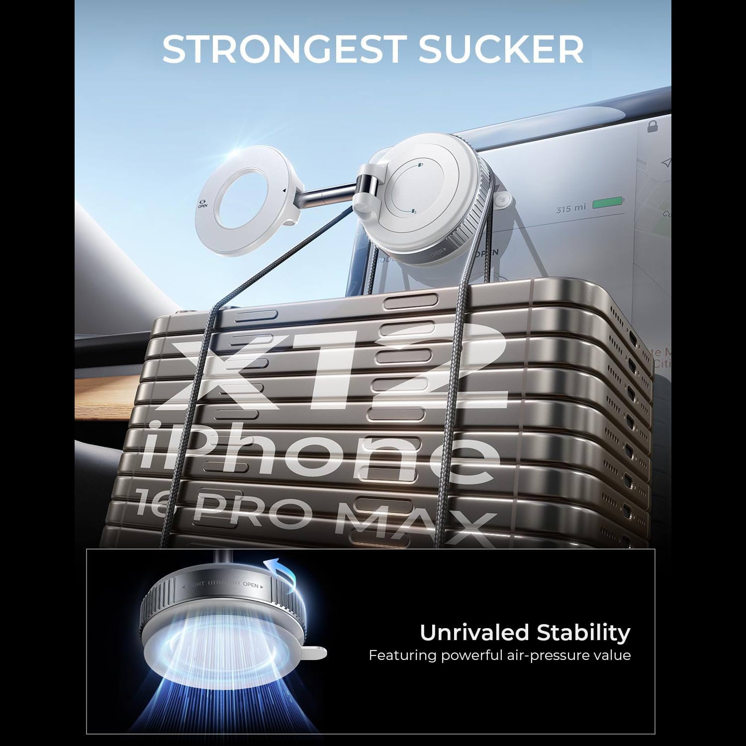 360° Car Mount Magnetic Phone Holder with Vacuum Suction