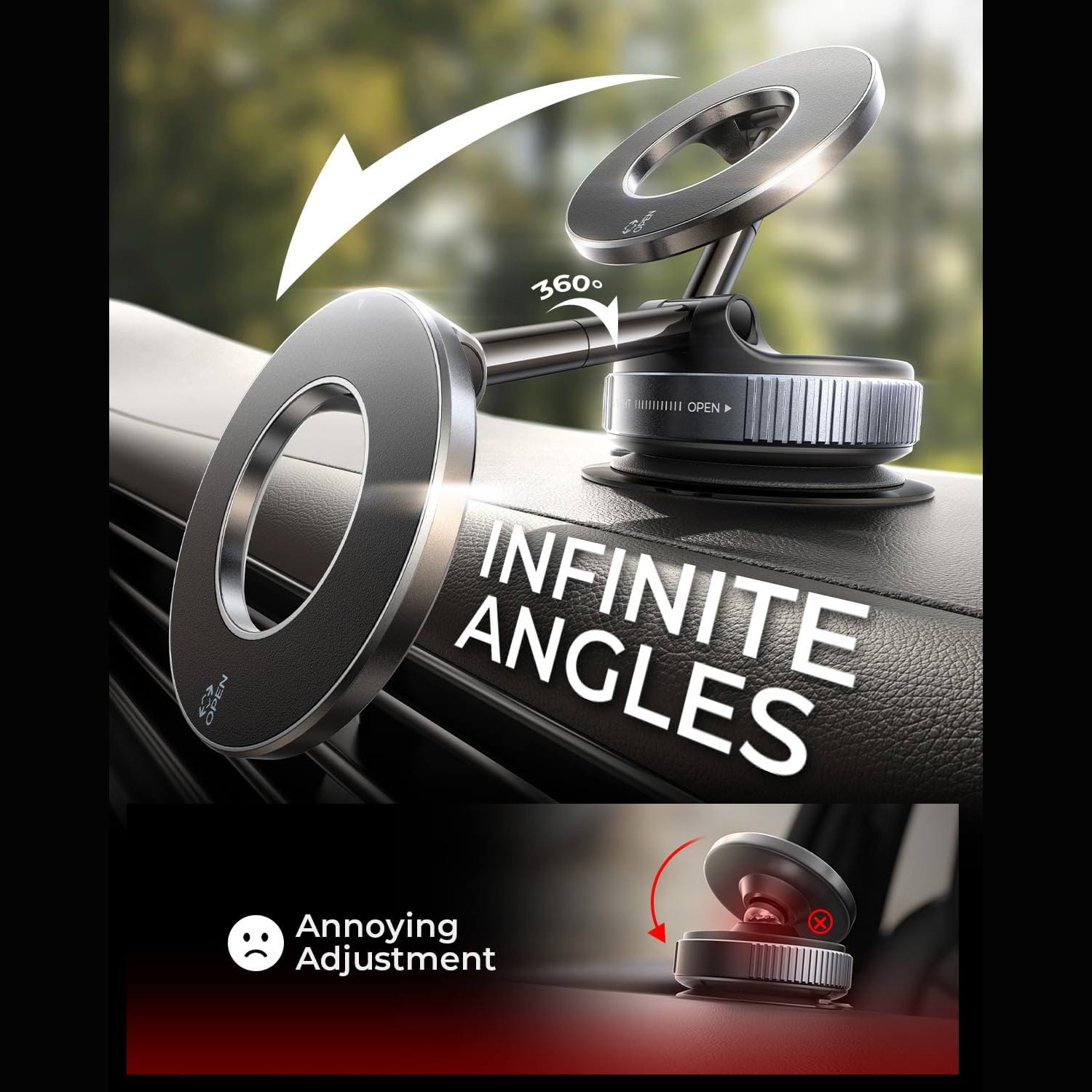 360° Car Mount Magnetic Phone Holder with Vacuum Suction