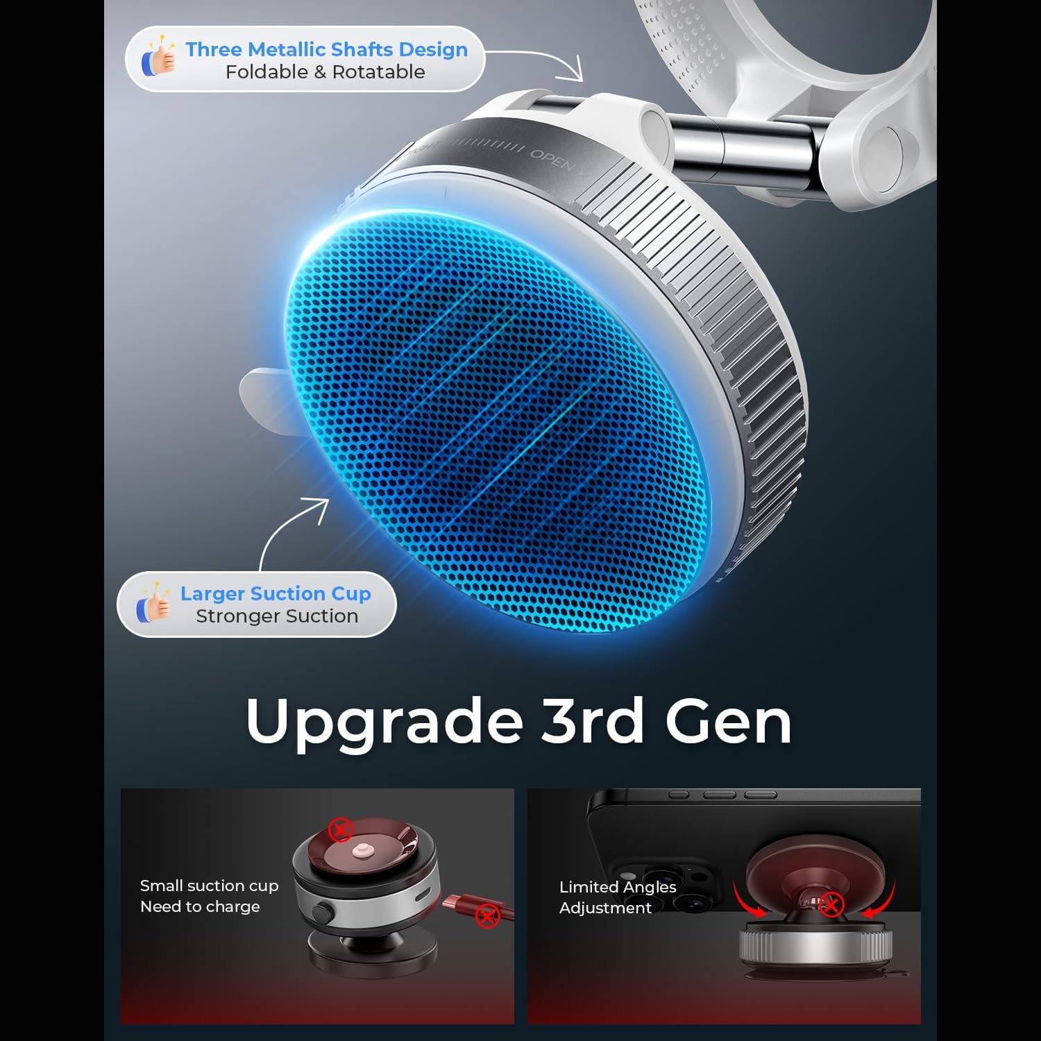 360° Car Mount Magnetic Phone Holder with Vacuum Suction