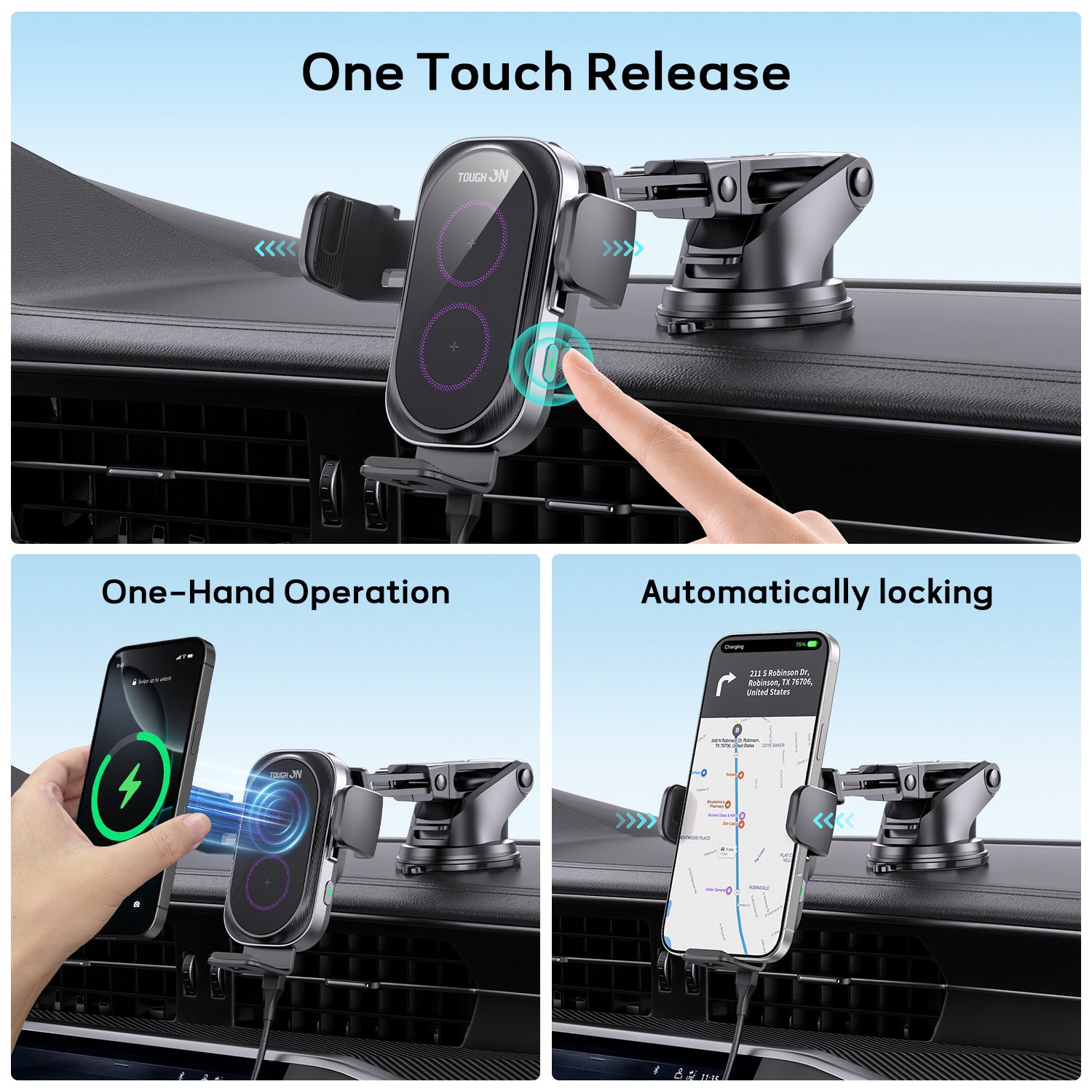 Tough On Wireless Car Charger Auto Clamping Car Phone Holder