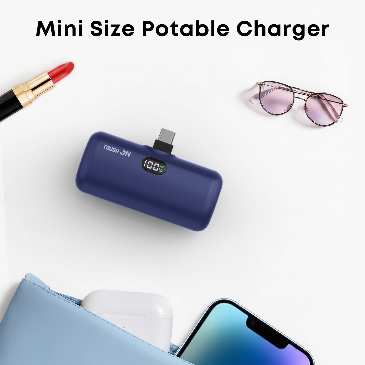 Tough On Mini Portable Charger 5000mAh Power Bank USB C Charging for Samsung Android iPhone 15 / 16 / 17 Series