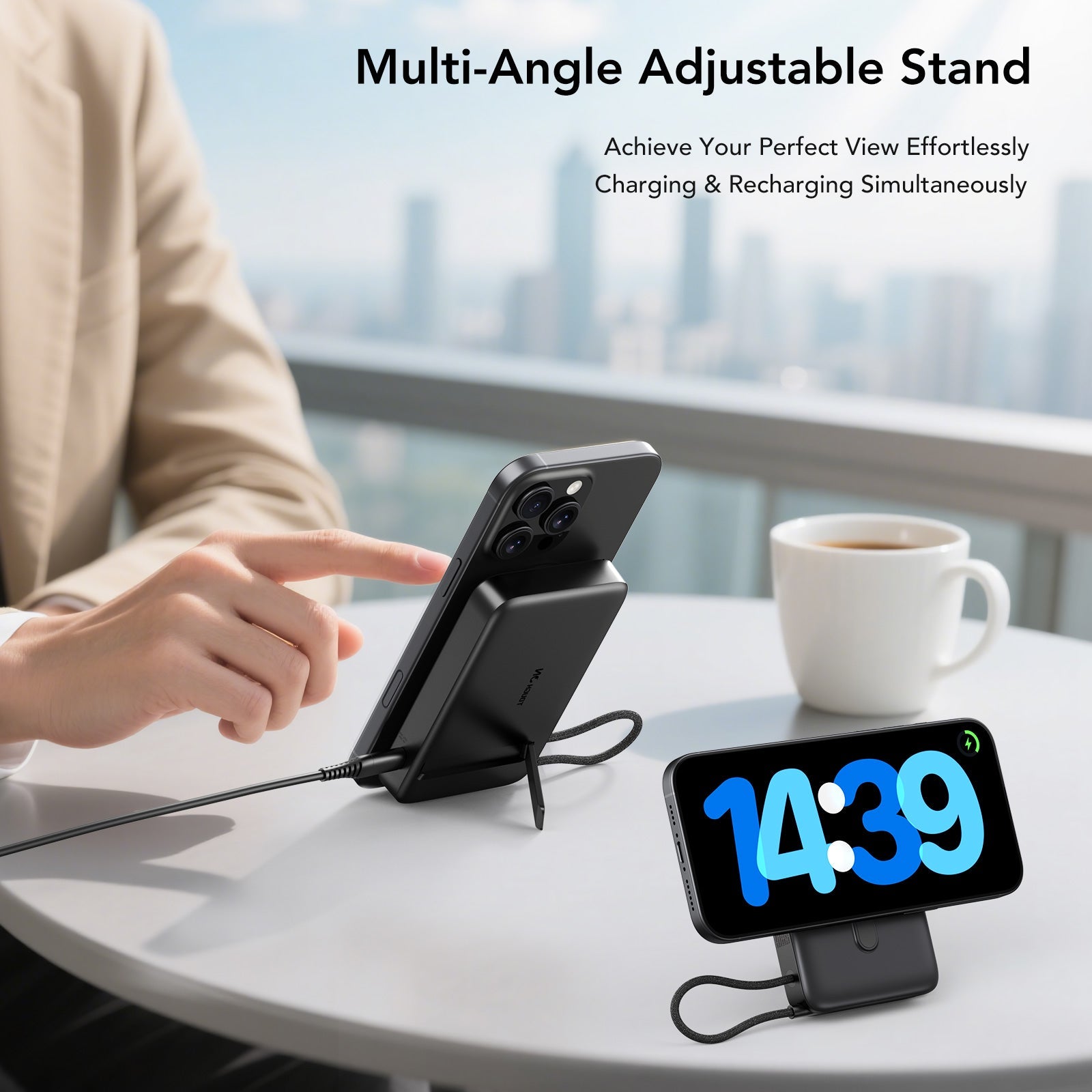 Tough On MagSafe Power Bank Qi2 10000mAh Built-in Cable and Stand