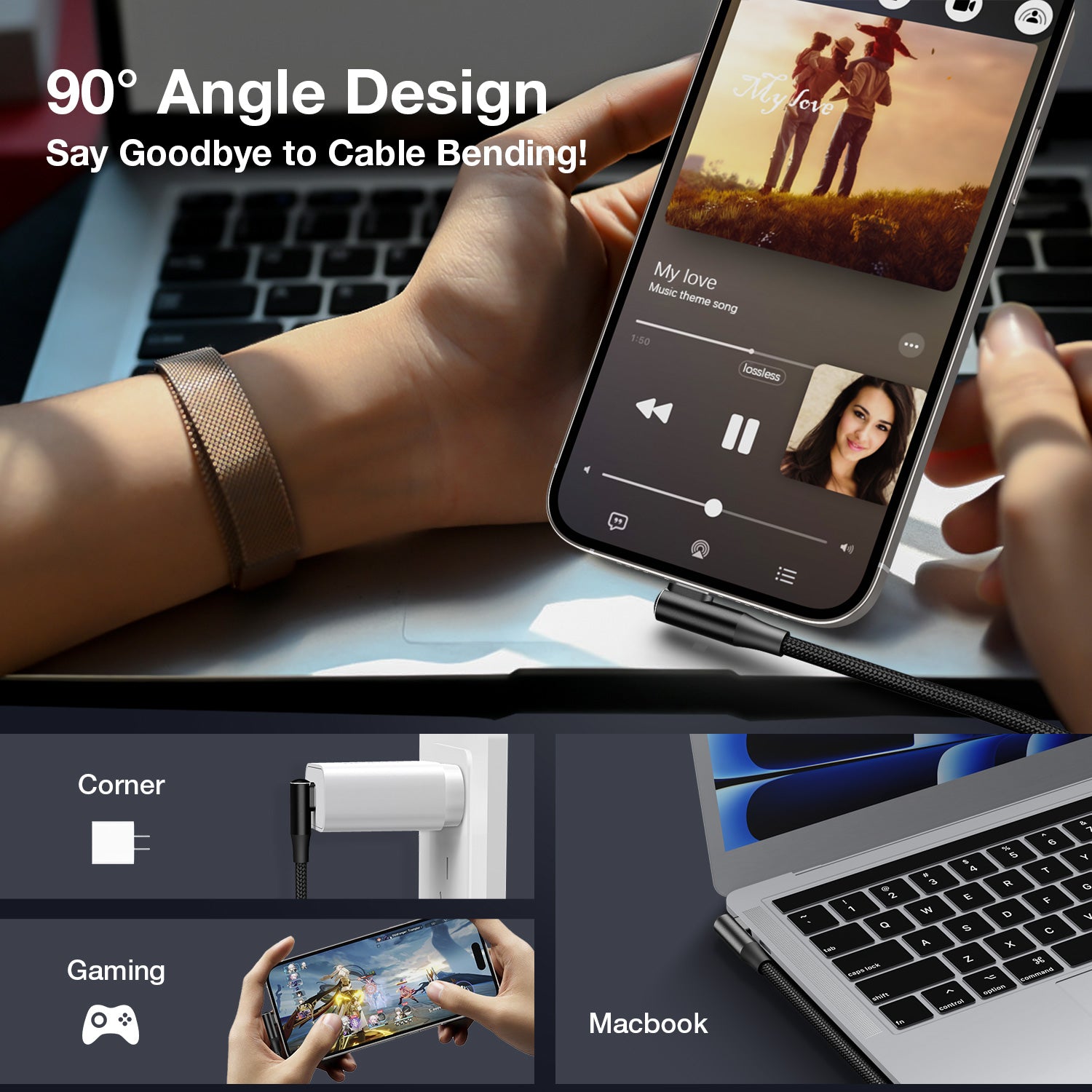 Tough On USB C to USB C Charger Cable 100W Right Angle Type C Fast Charging Cable