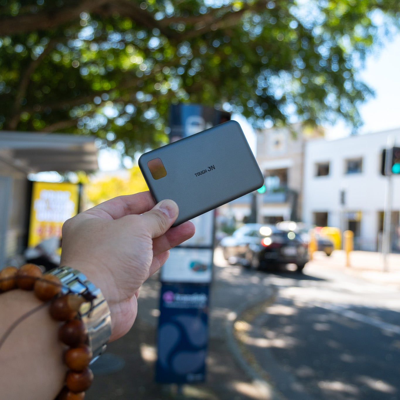 Ultra slim power bank in a persons hand