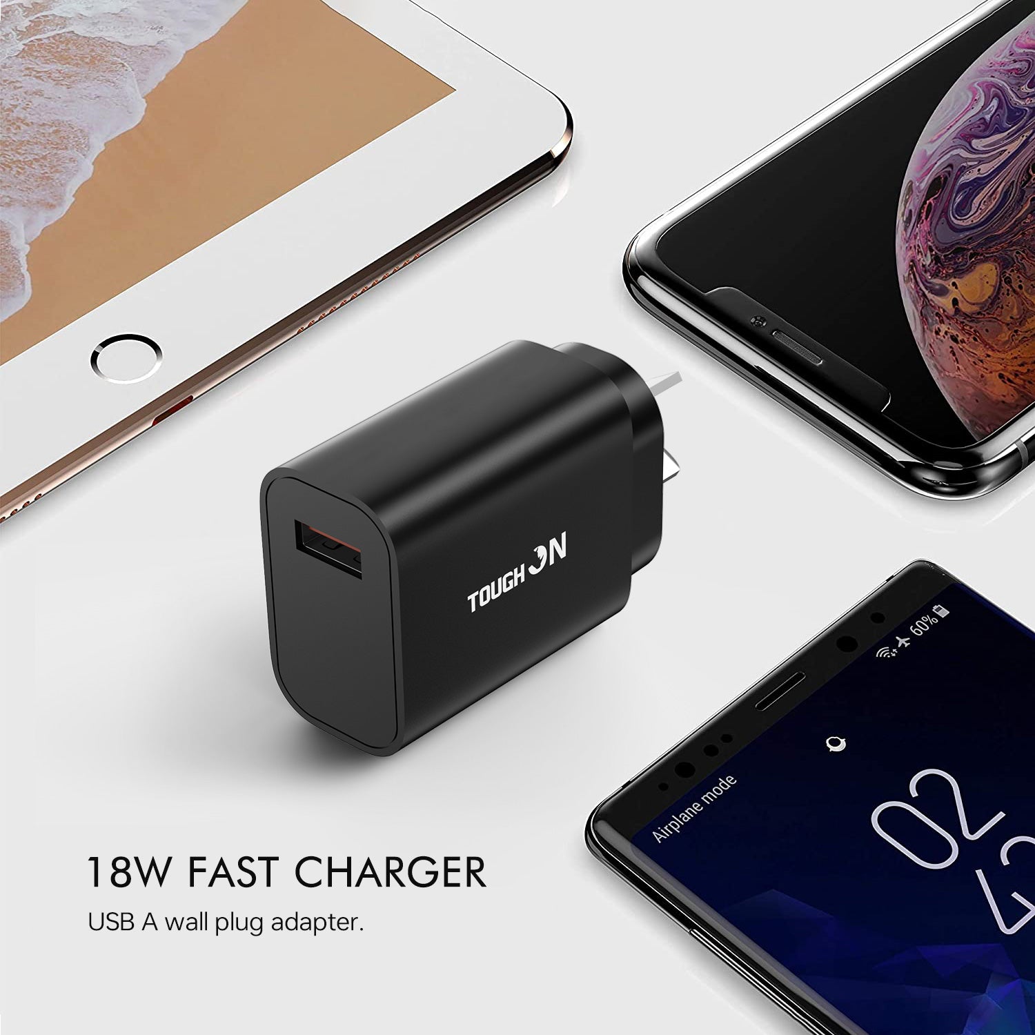 Tough On Wall Charger 18W USB A Fast Charge Black