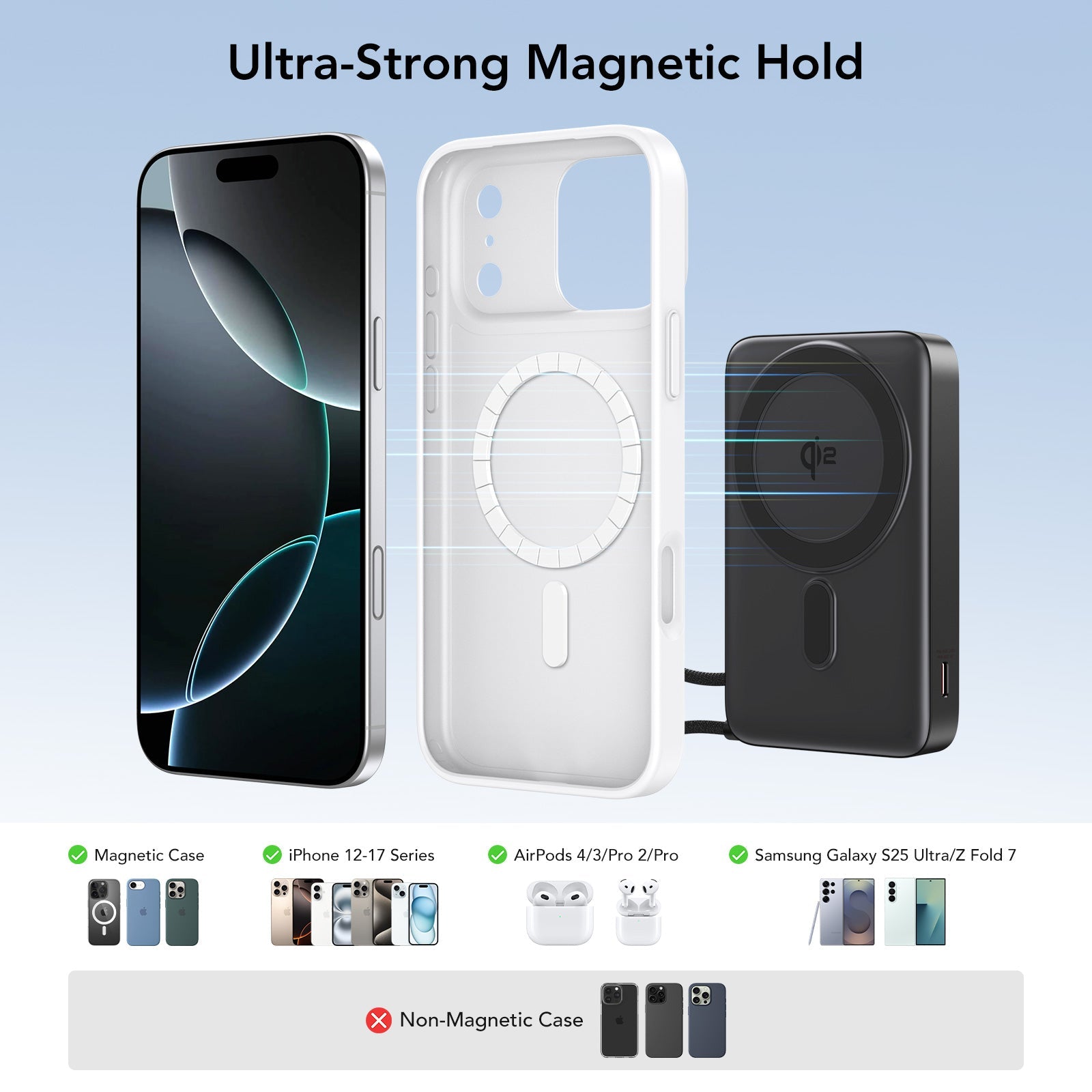 Tough On MagSafe Power Bank Qi2 10000mAh Built-in Cable and Stand