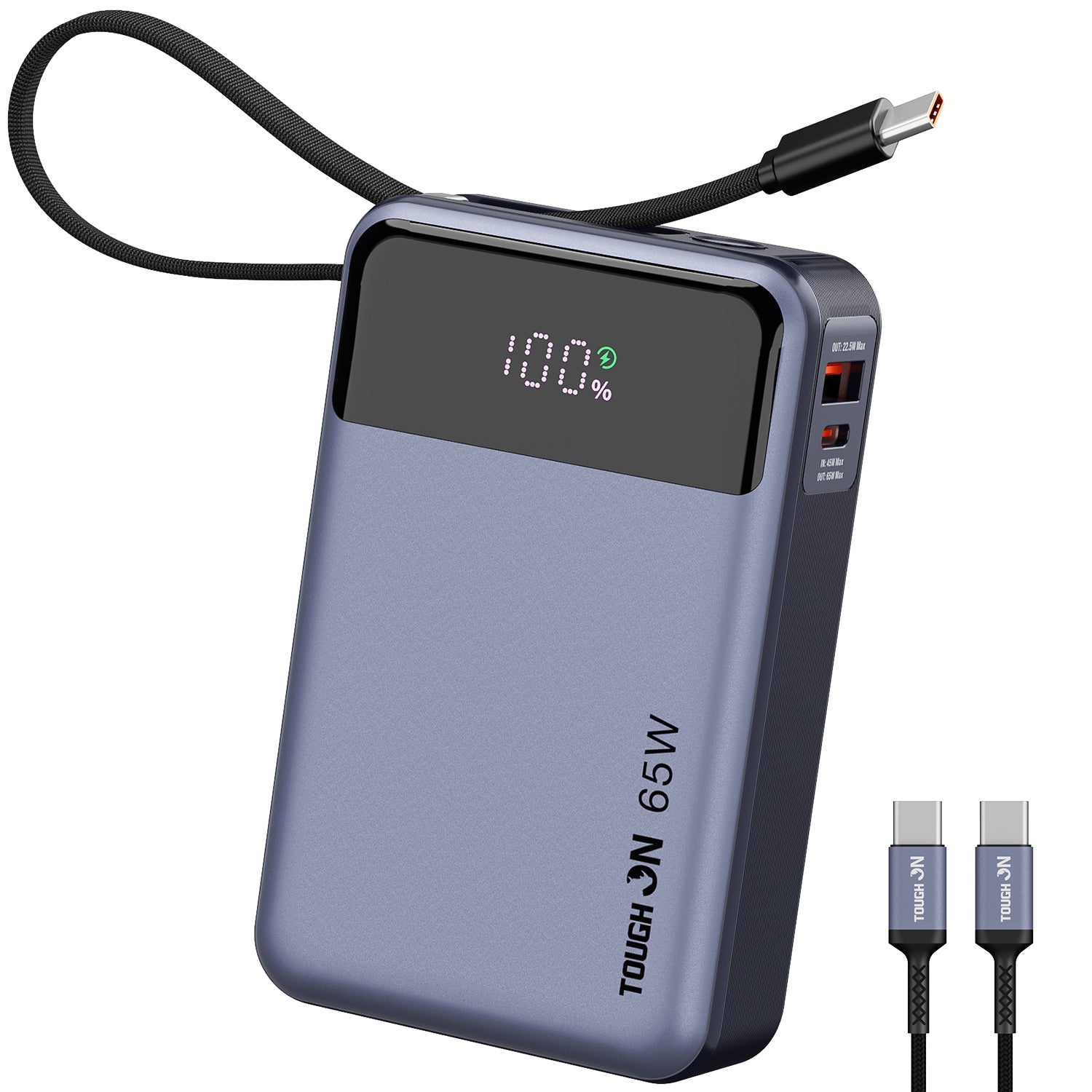2 Pack Tough On 65W 20000mAh Power Bank Built-in USB-C Cable