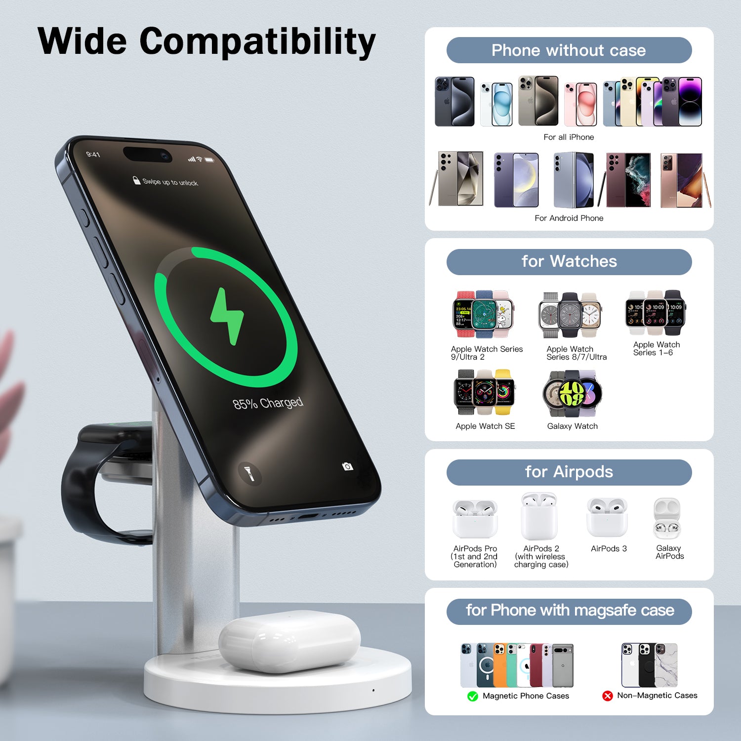 Tough On Magnetic 3 in 1 Wireless Charger Stand Station with Magsafe
