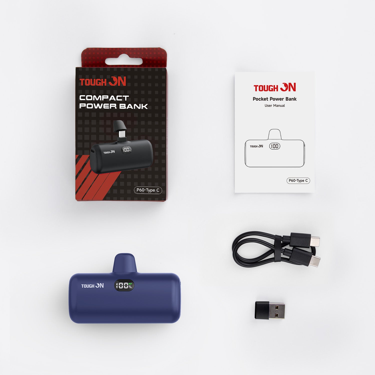Tough On Mini Portable Charger 5000mAh Power Bank USB C Charging for Samsung Android iPhone 15 / 16 / 17 Series