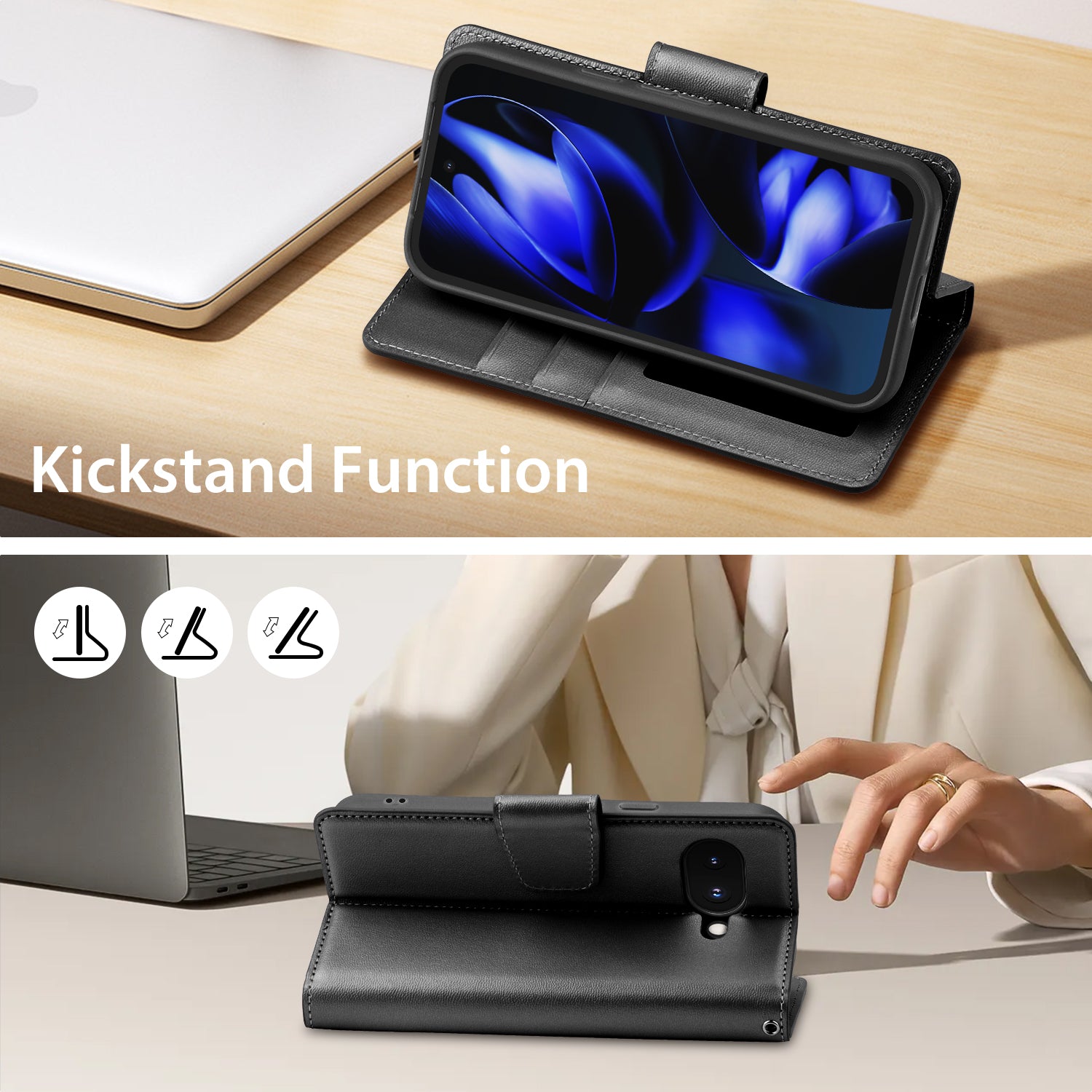 Hanman Google Pixel 9a Flip Wallet Leather Case Black
