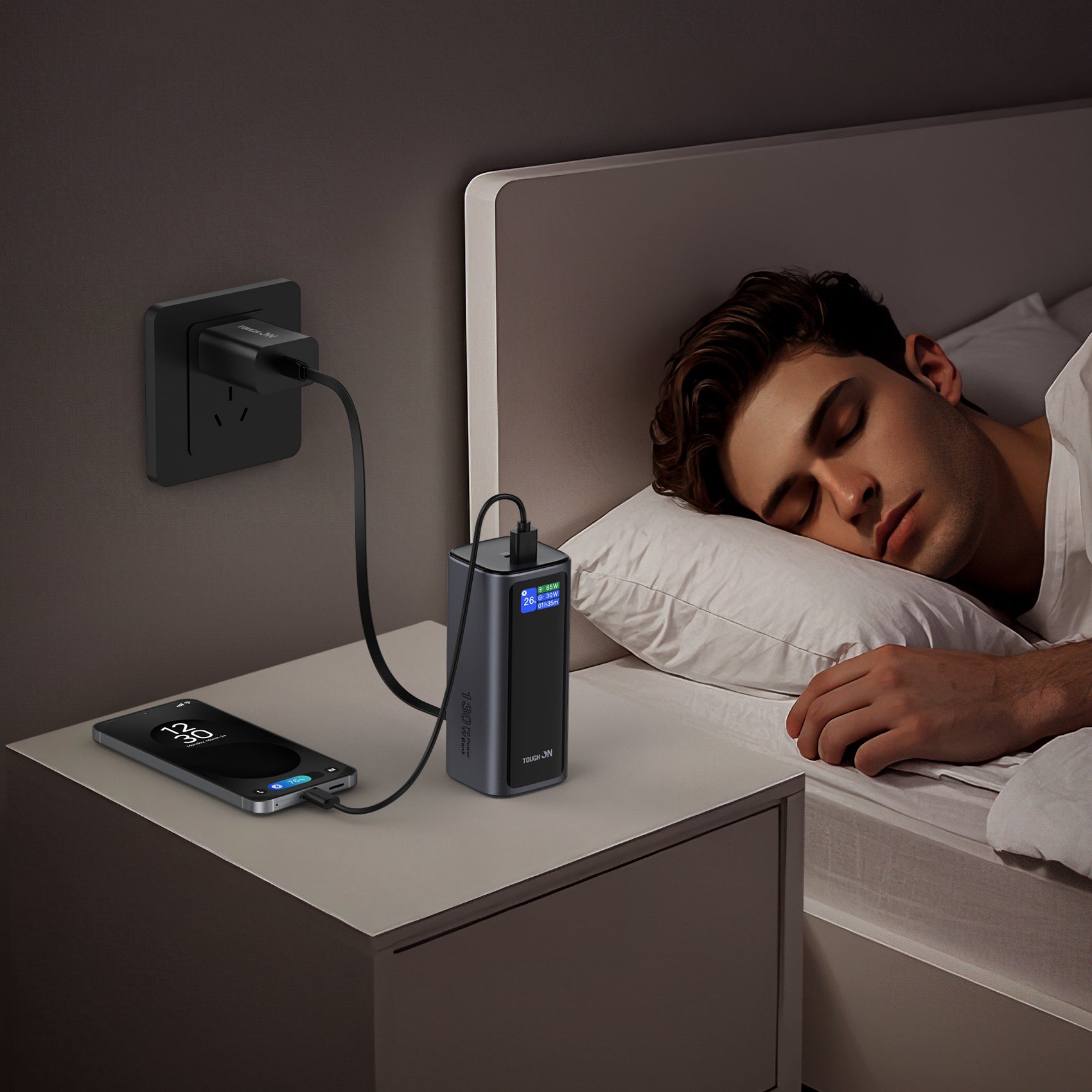 Tough On 130W 20000mAh Power Bank with Retractable Built-in Cable & Stand