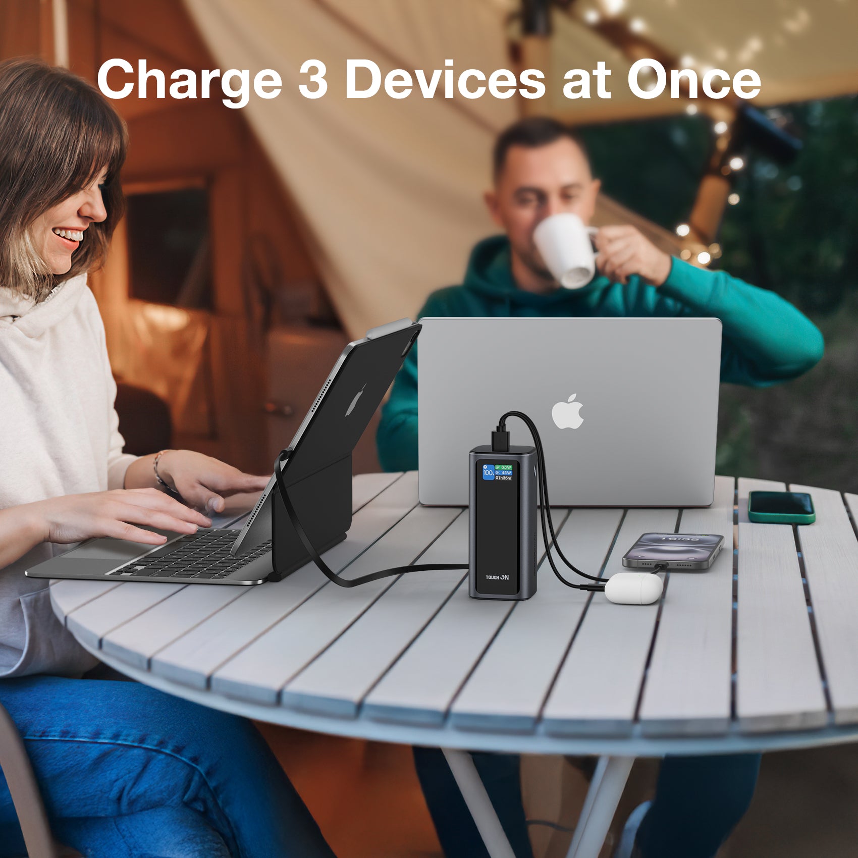 Tough On 130W 20000mAh Power Bank with Retractable Built-in Cable & Stand