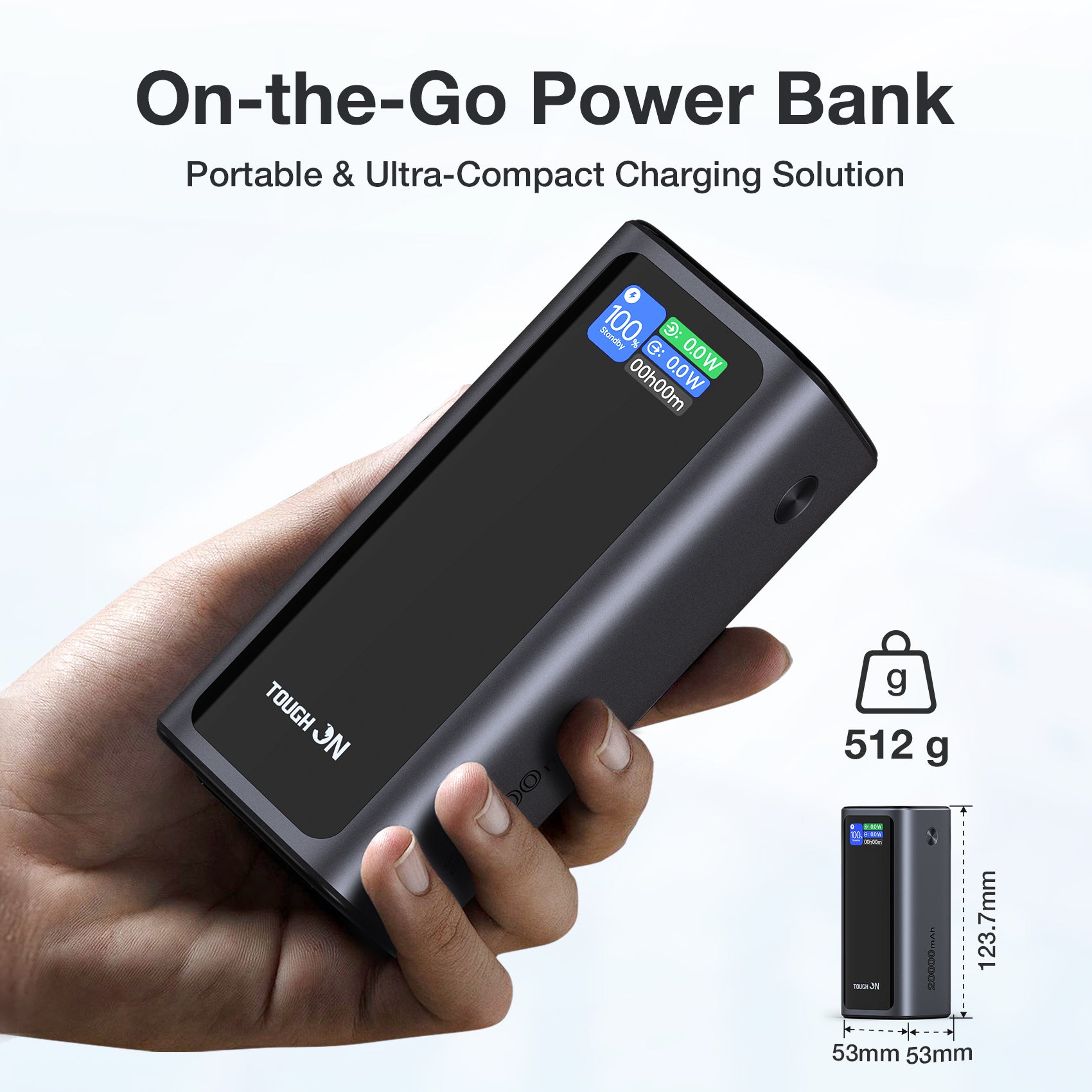 Tough On 130W 20000mAh Power Bank with Retractable Built-in Cable & Stand