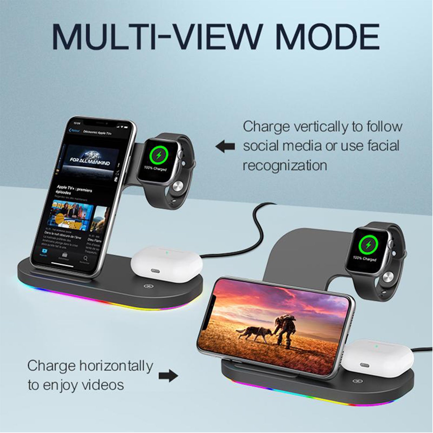 3 in 1 Wireless Charger Stand Dock for Apple iPhone iWatch Airpods