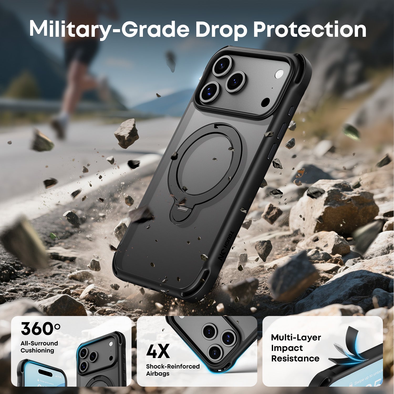 Tough On Armour Case with Ring Holder Stand MagSafe Compatible for iPhone 17 Series
