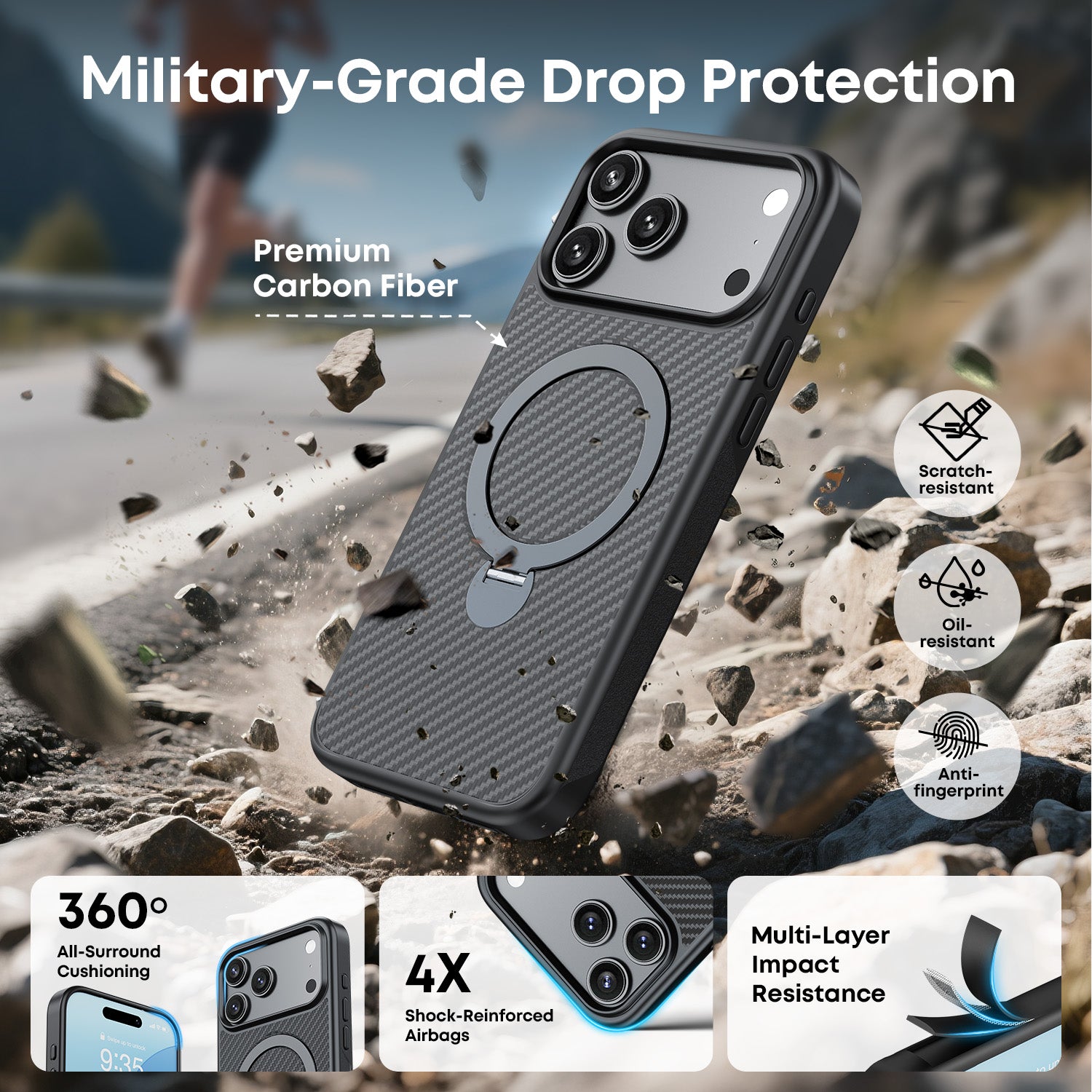Tough On Armour Case with Ring Holder Stand MagSafe Compatible for iPhone 17 Series