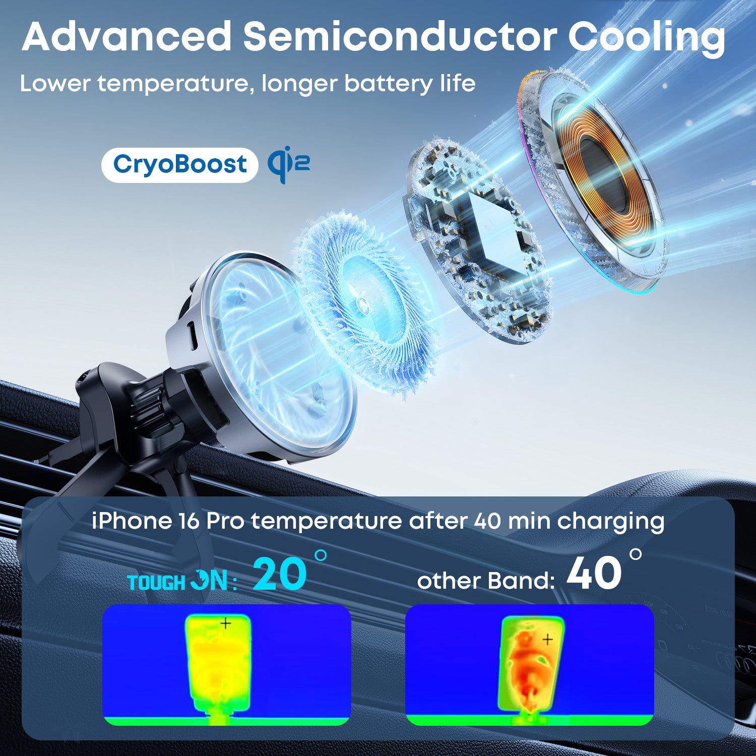 Tough On MagCool Qi2 Wireless Car Charger with Active Cooling
