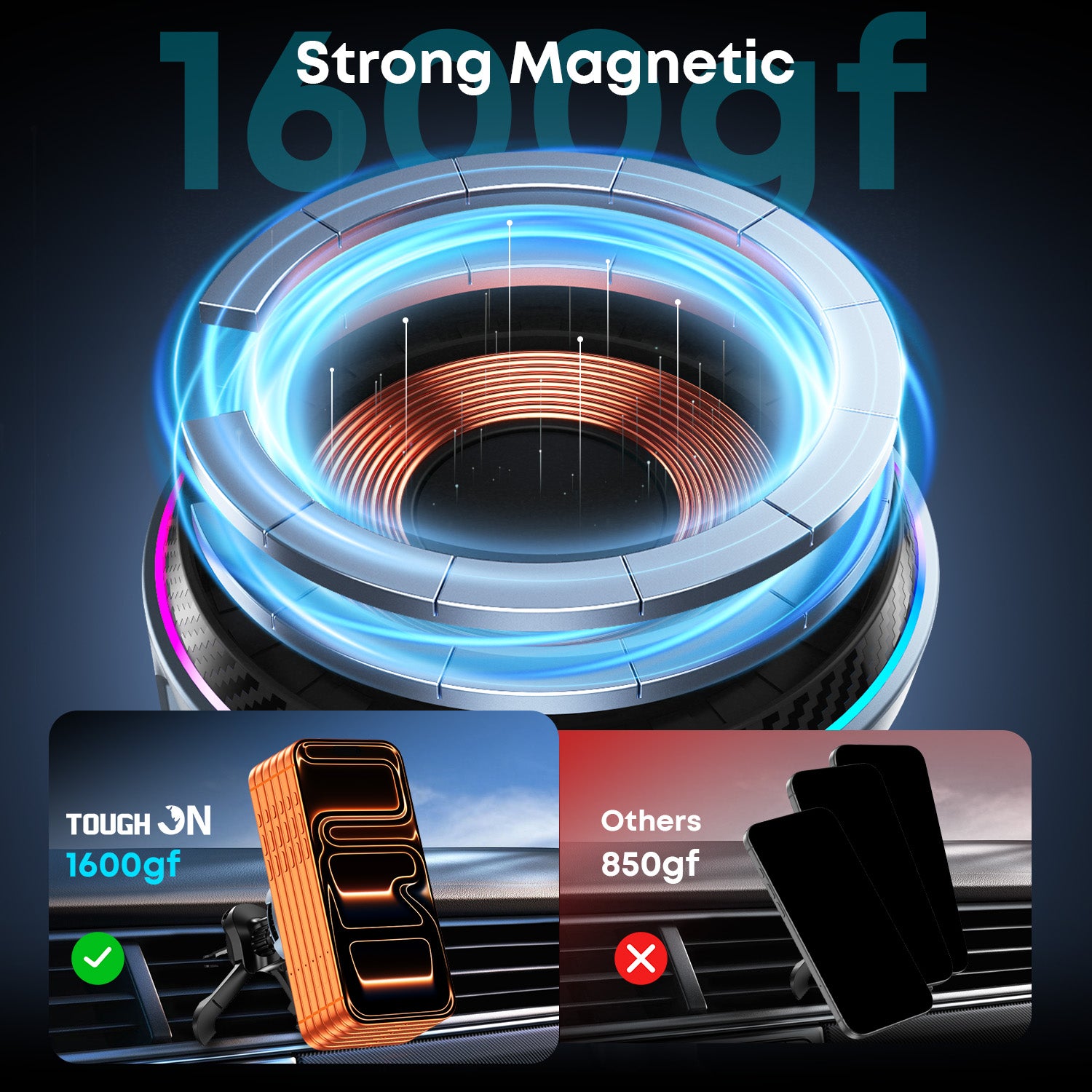 Tough On MagCool Qi2 Wireless Car Charger with Active Cooling