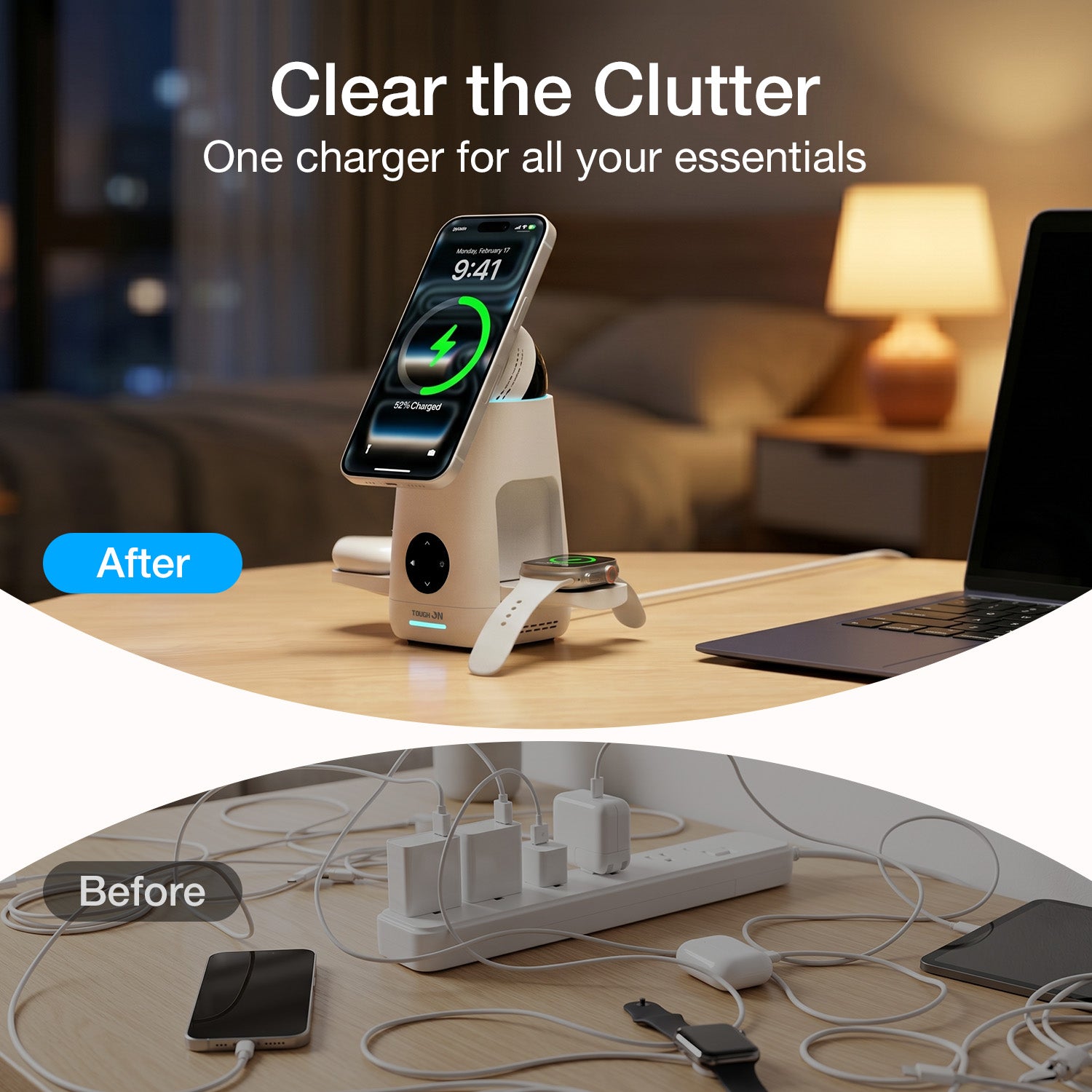Tough On MagMax 3-in-1 Qi2 Wireless Charging Station for Apple and Samsung Devices