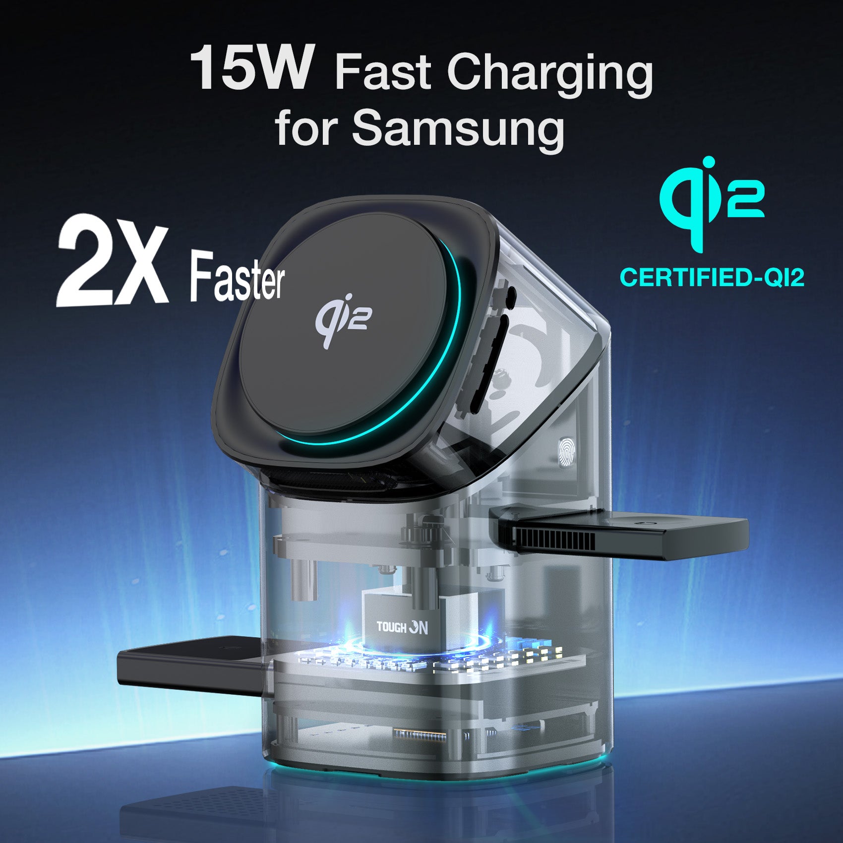 Tough On MagPro QI2 3-in-1 Wireless Charger for Samsung Galaxy Phone Watch Earbuds