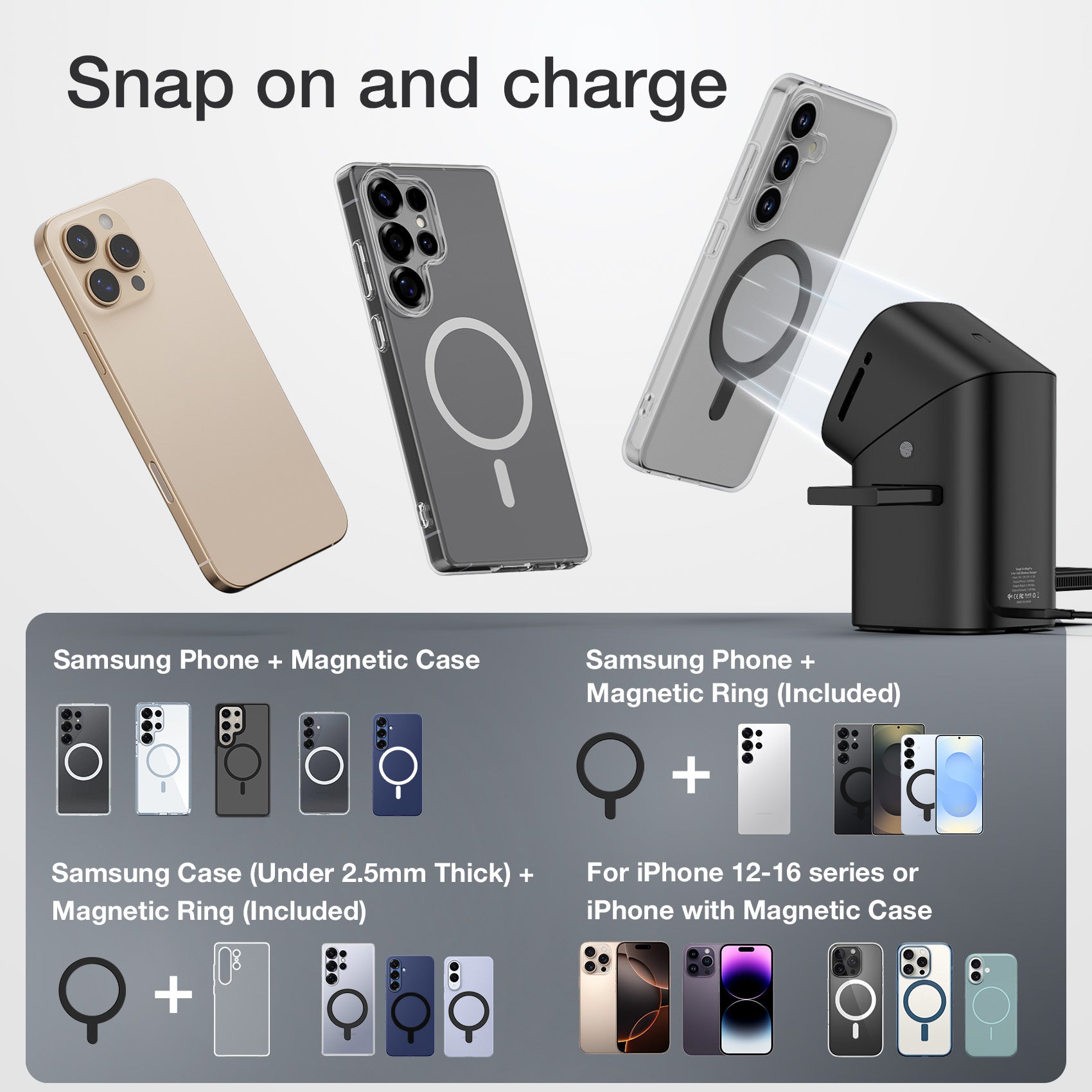 Tough On MagPro QI2 3-in-1 Wireless Charger for Samsung Galaxy Phone Watch Earbuds