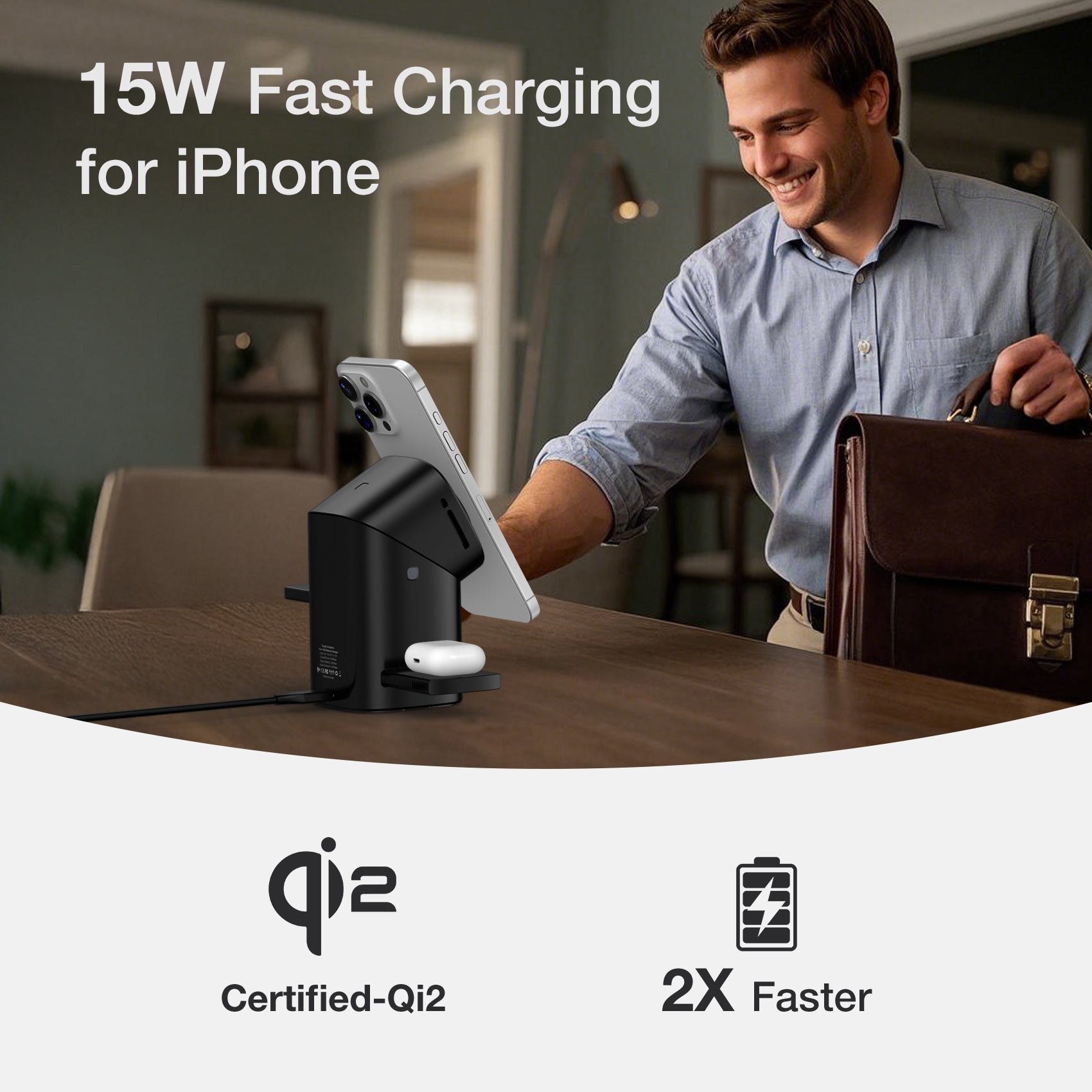 Tough On MagPro Qi2 3-in-1 Wireless Charger for Apple iPhone Watch AirPods