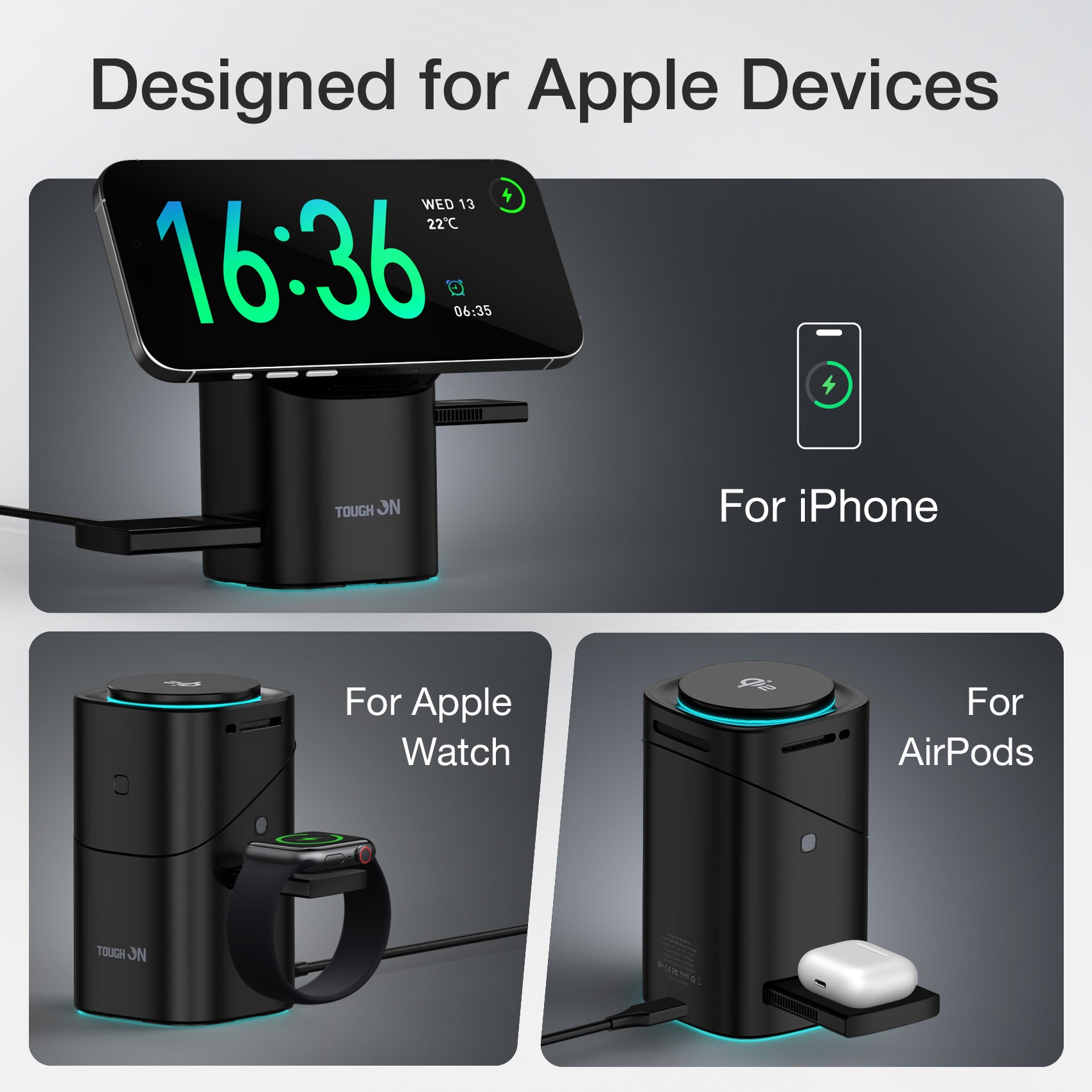 Tough On MagPro Qi2 3-in-1 Wireless Charger for Apple iPhone Watch AirPods
