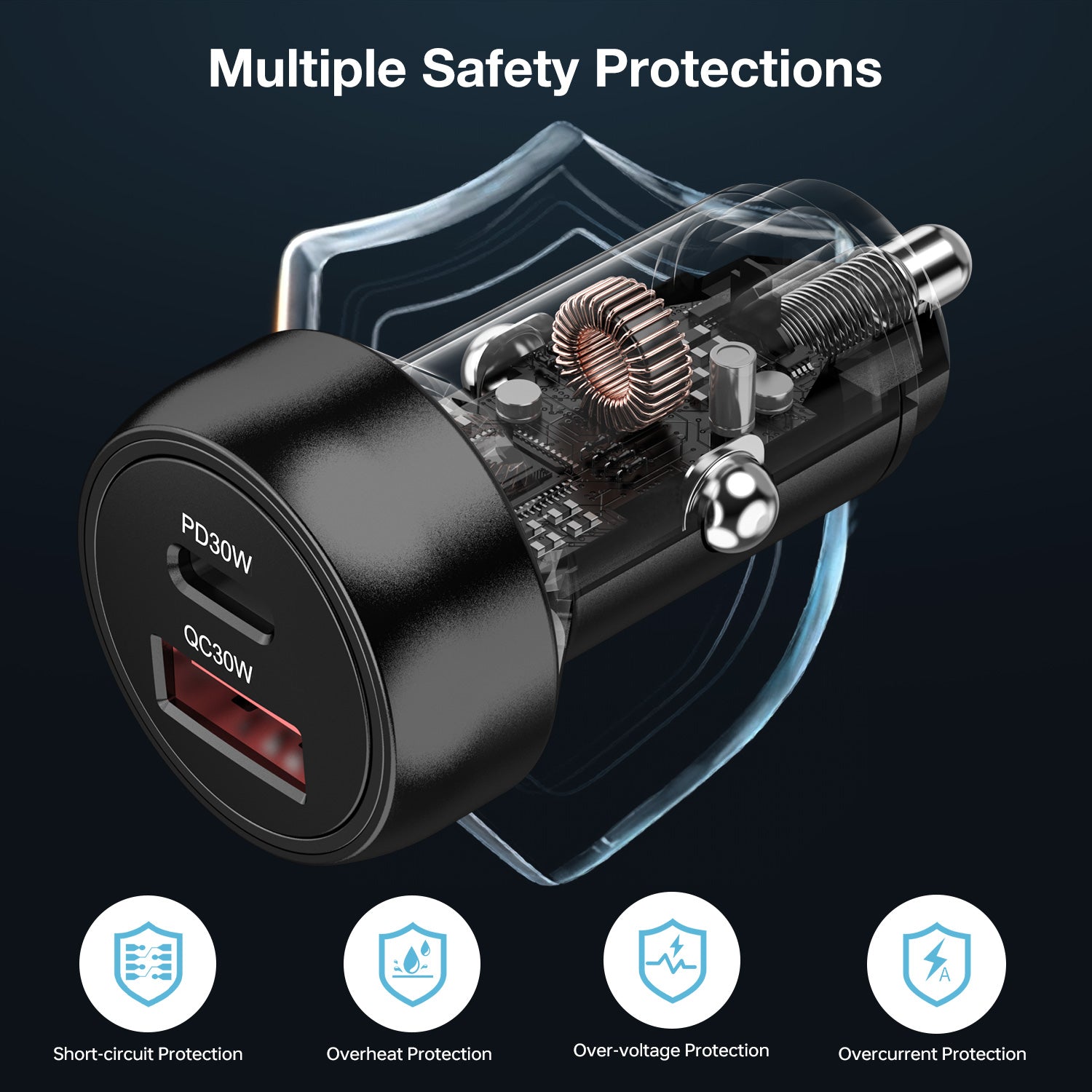 Tough On Fast Charging Car Charger with USB C and USB A Ports