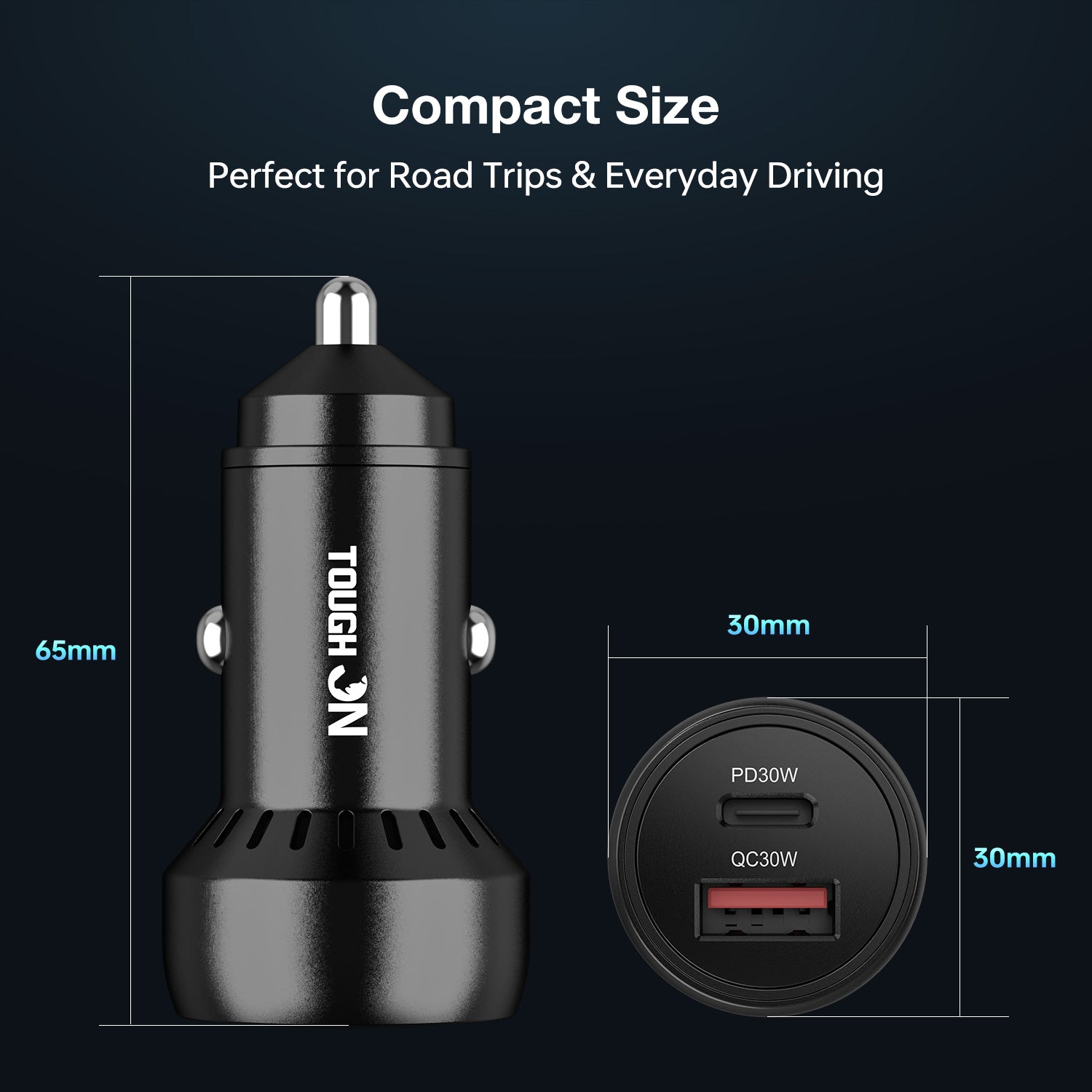 Tough On Fast Charging Car Charger with USB C and USB A Ports