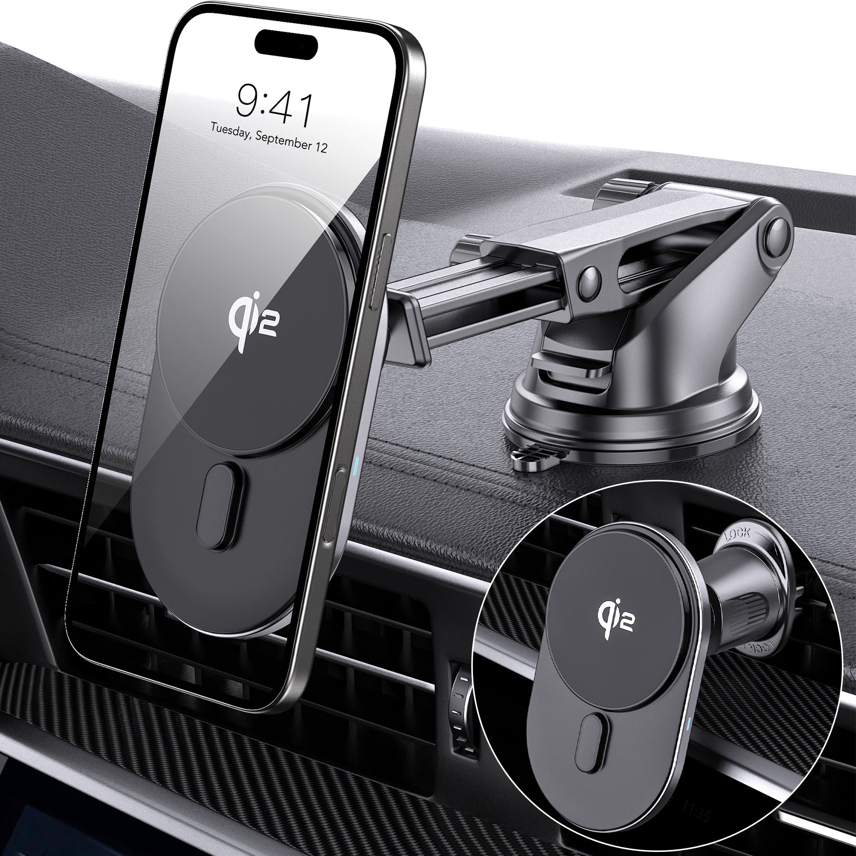 Tough On Qi2 Wireless Car Charger with 15W Fast Charging