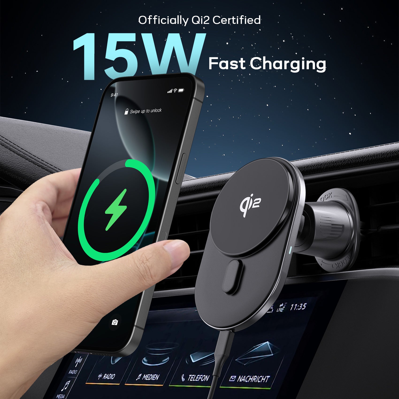 Tough On Qi2 Wireless Car Charger with 15W Fast Charging