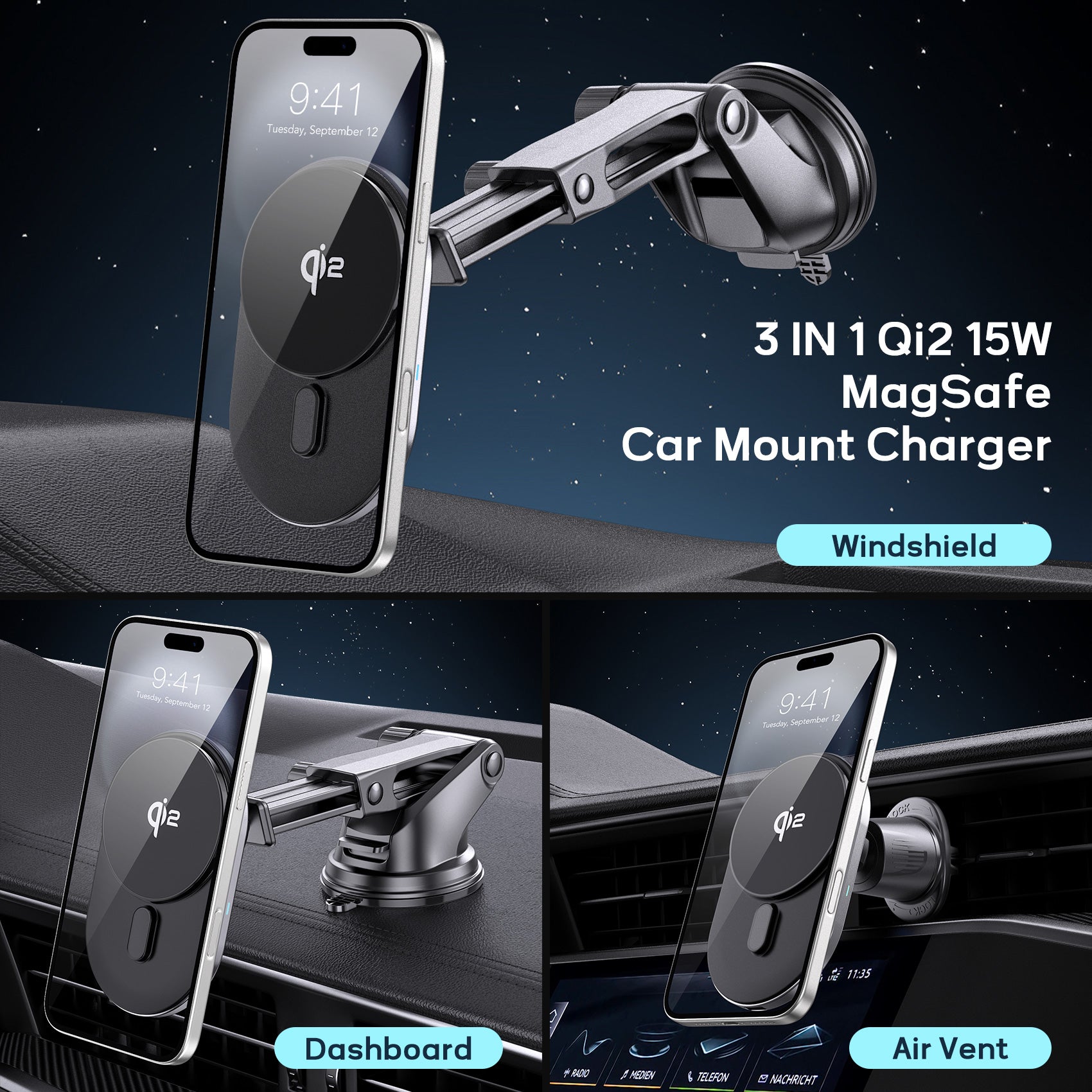 Tough On Qi2 Wireless Car Charger with 15W Fast Charging
