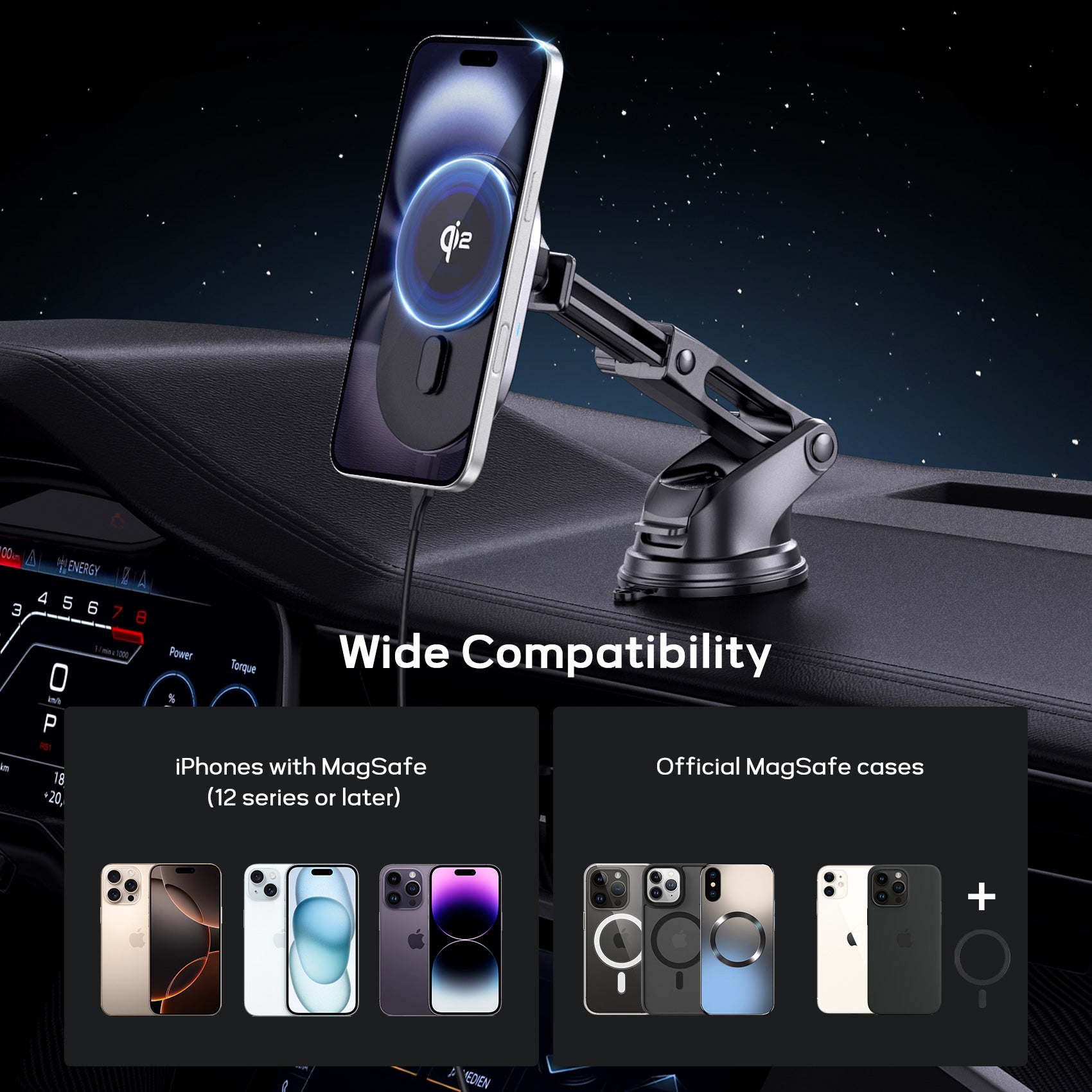 Tough On Qi2 Wireless Car Charger with 15W Fast Charging