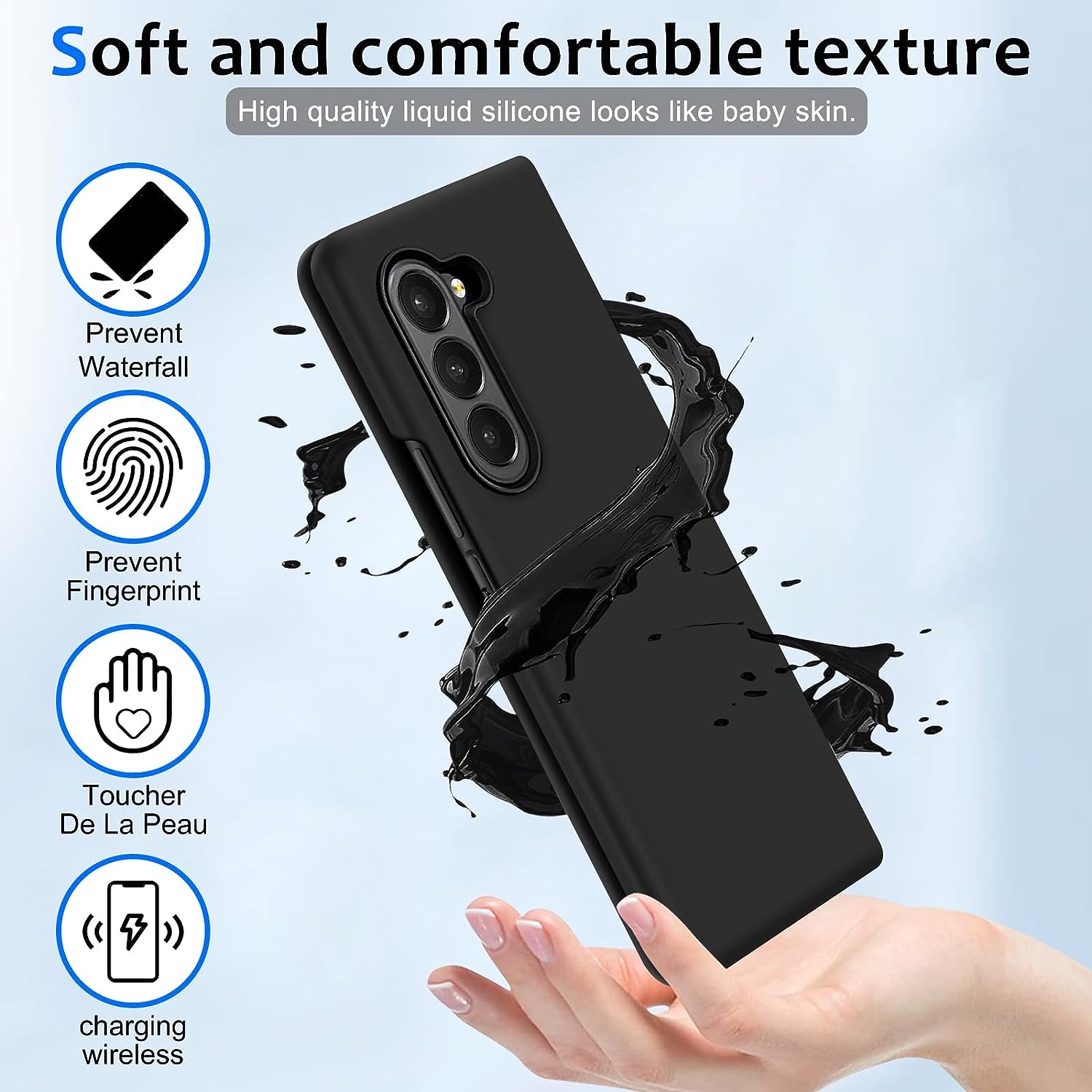 Tough On Samsung Galaxy Fold5 5G Case Strong Silicone Cover Black