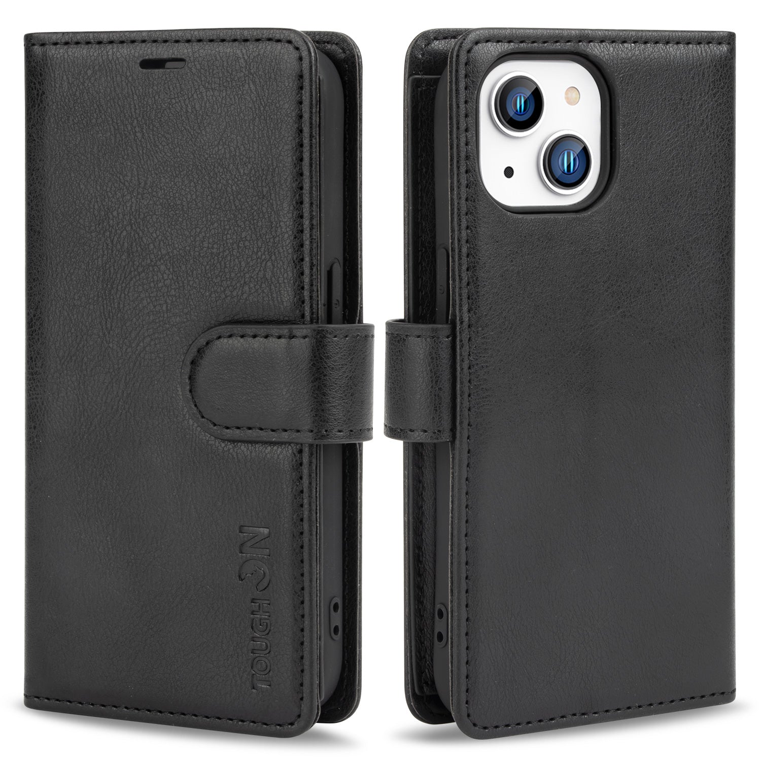 Tough On iPhone 15 Plus Flip Wallet Leather Case Black