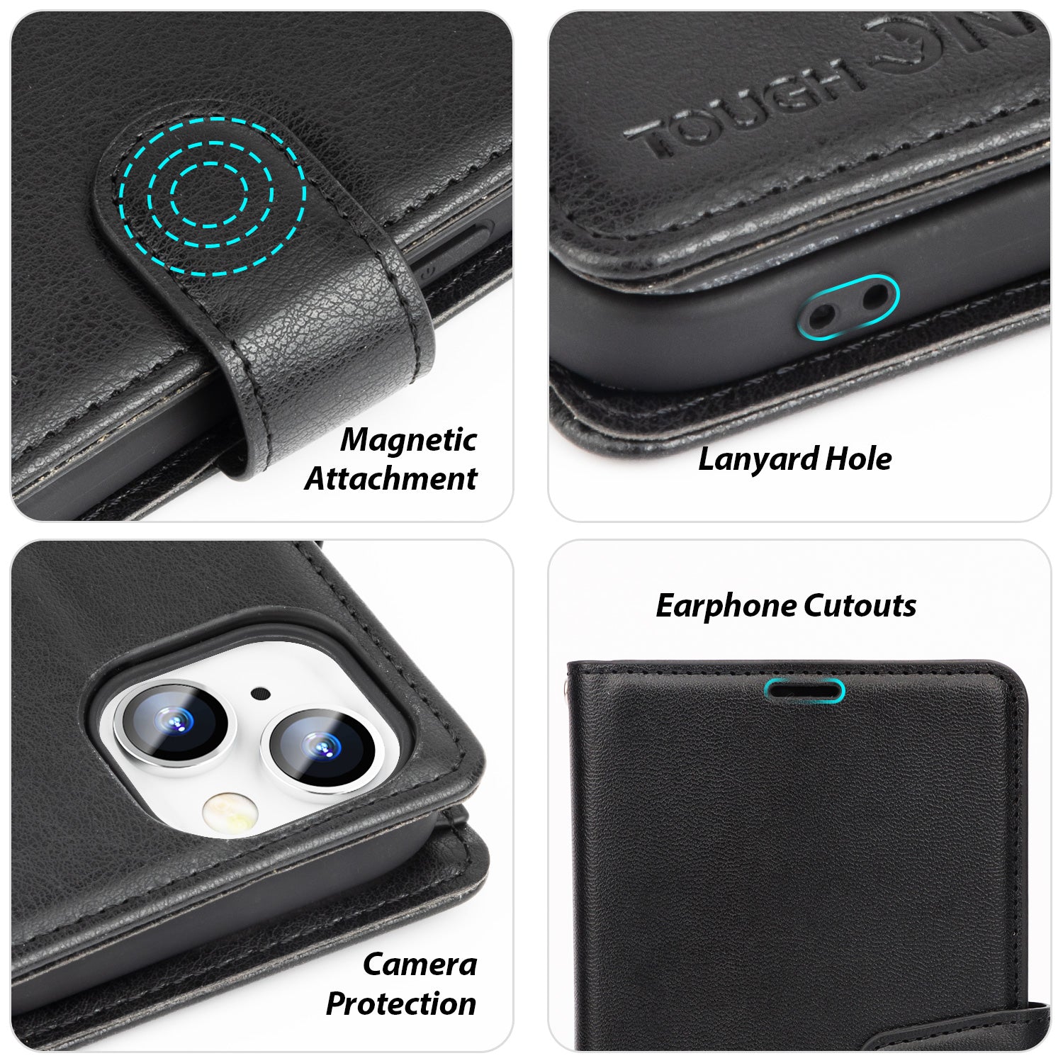 Tough On iPhone 15 Plus Flip Wallet Leather Case Black