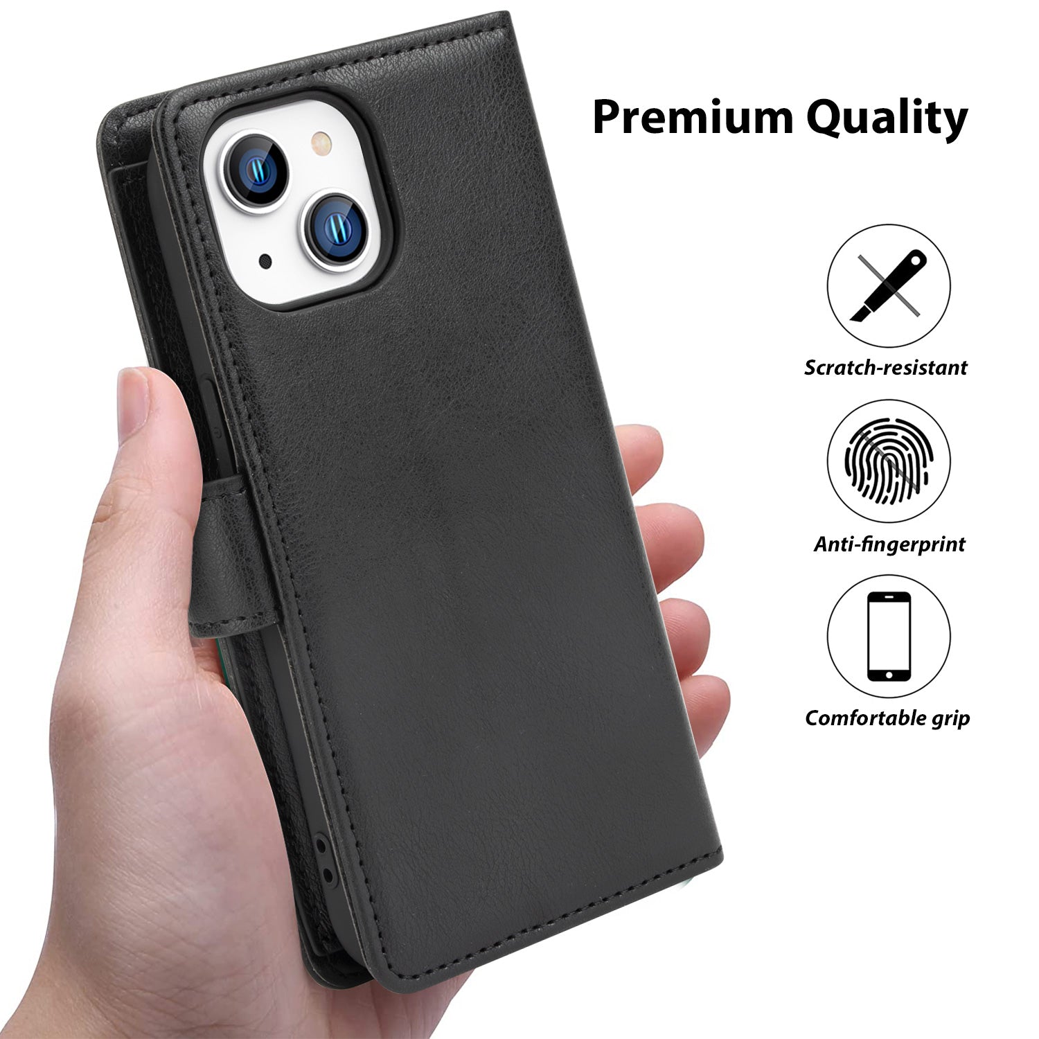 Tough On iPhone 15 Plus Flip Wallet Leather Case Black